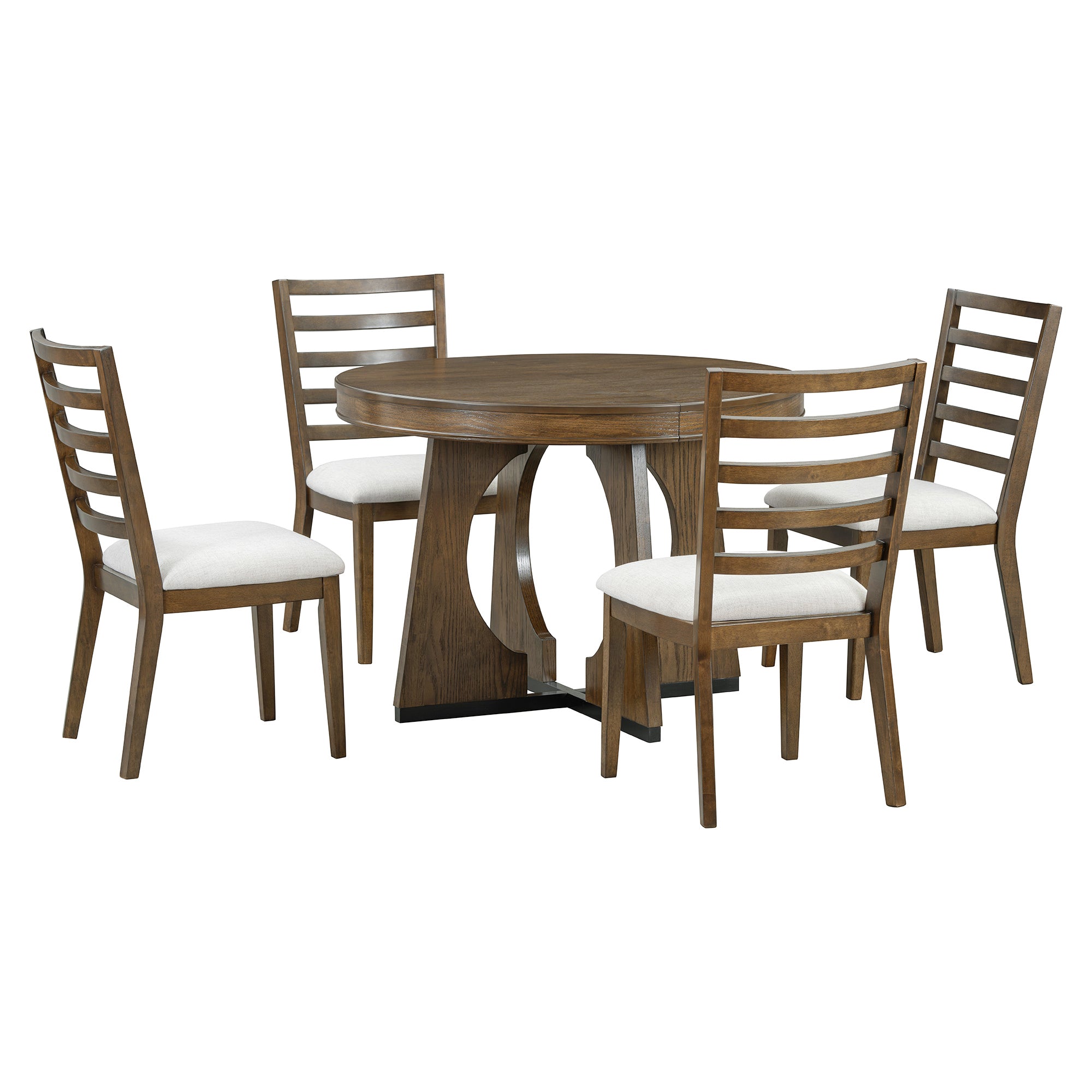 TREXM 5-Piece Retro Rustic Functional Dining Set Unique Geometric Design, 1 Extendable Table with a 16-inch Leaf and 4 Upholstered Chairs Ideal for Dining Room and Kitchen (Walnut)