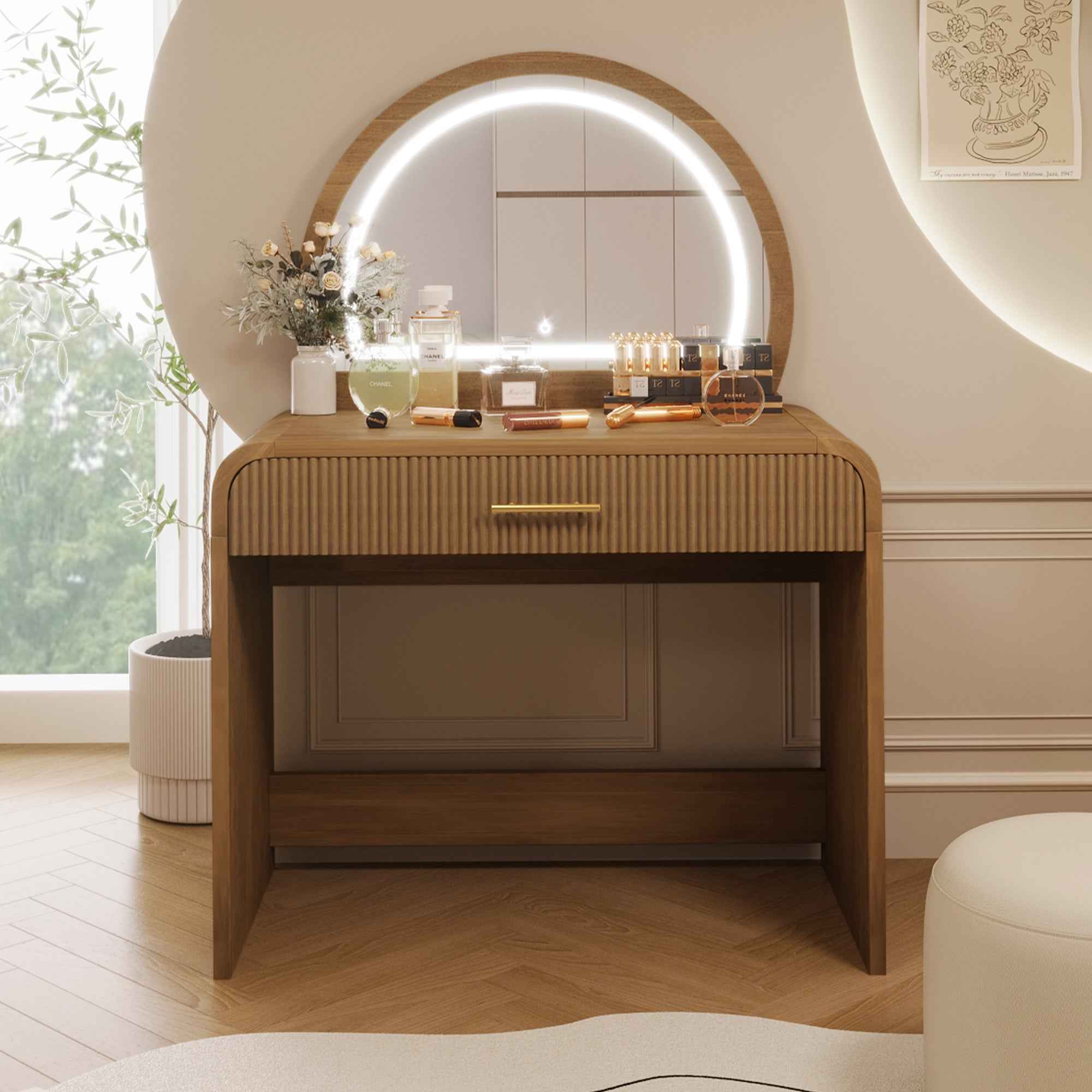 39' Makeup Vanity Table with Mirror Touch Screen Lighted Mirror, Dressing Table with Drawer for Bedroom, Espresso