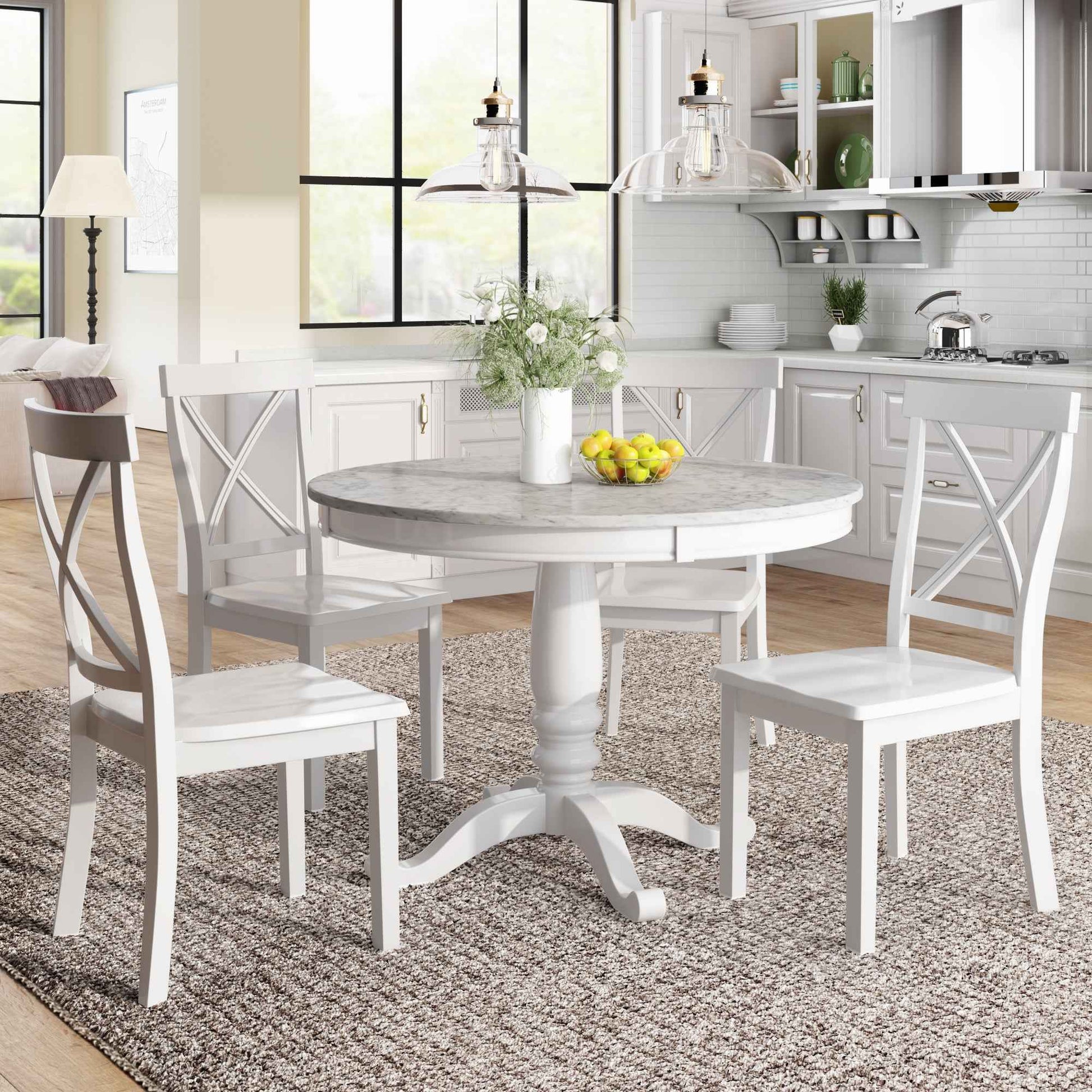 Orisfur. 5 Pieces Dining Table and Chairs Set for 4 Persons, Kitchen Room Solid Wood Table with 4 Chairs