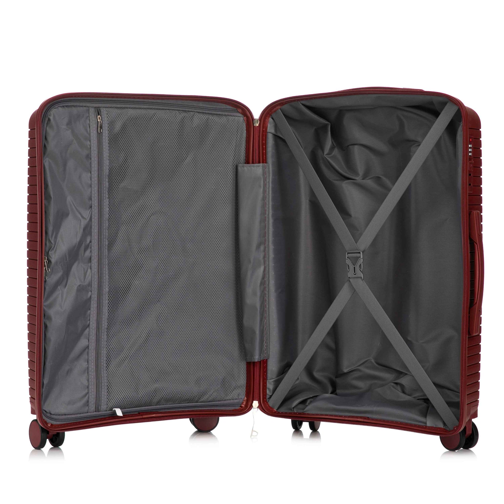20'/24'/28' 3 pcs/set in PP Spinner Wheel Luggage, Carry on Suitcase, Matching Color, Combination Lock (Red)