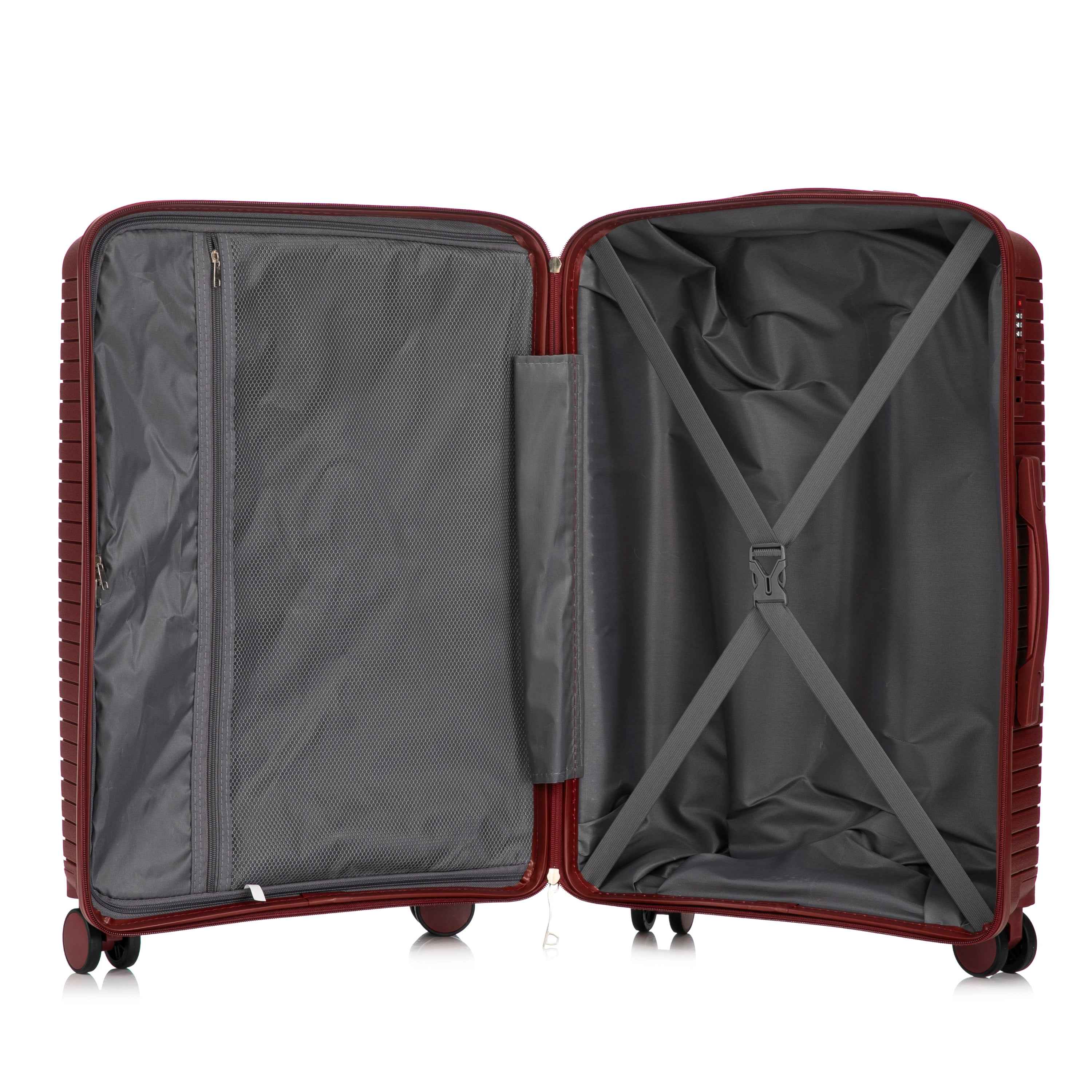 20'/24'/28' 3 pcs/set in PP Spinner Wheel Luggage, Carry on Suitcase, Matching Color, Combination Lock (Red)