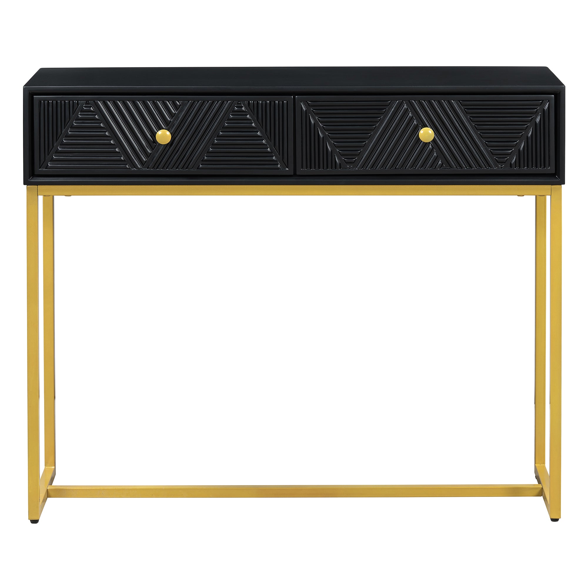 TREXM Modern Sleek Console Table Two Drawers with Stripe Design for Living Room and Entryway (Black)