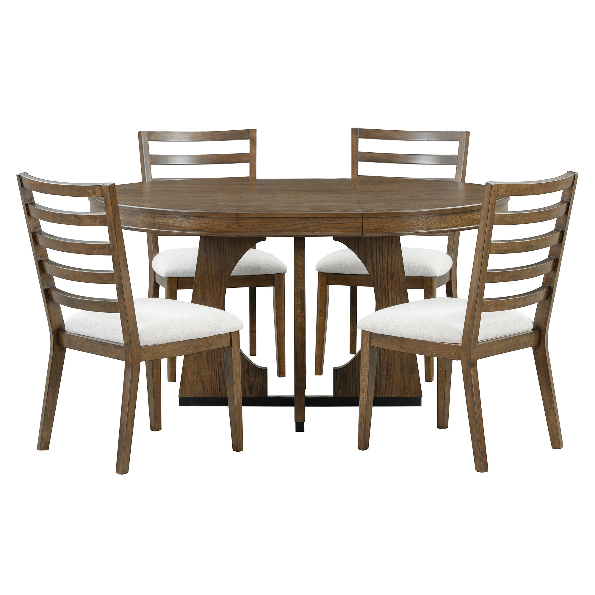 TREXM 5-Piece Retro Rustic Functional Dining Set Unique Geometric Design, 1 Extendable Table with a 16-inch Leaf and 4 Upholstered Chairs Ideal for Dining Room and Kitchen (Walnut)