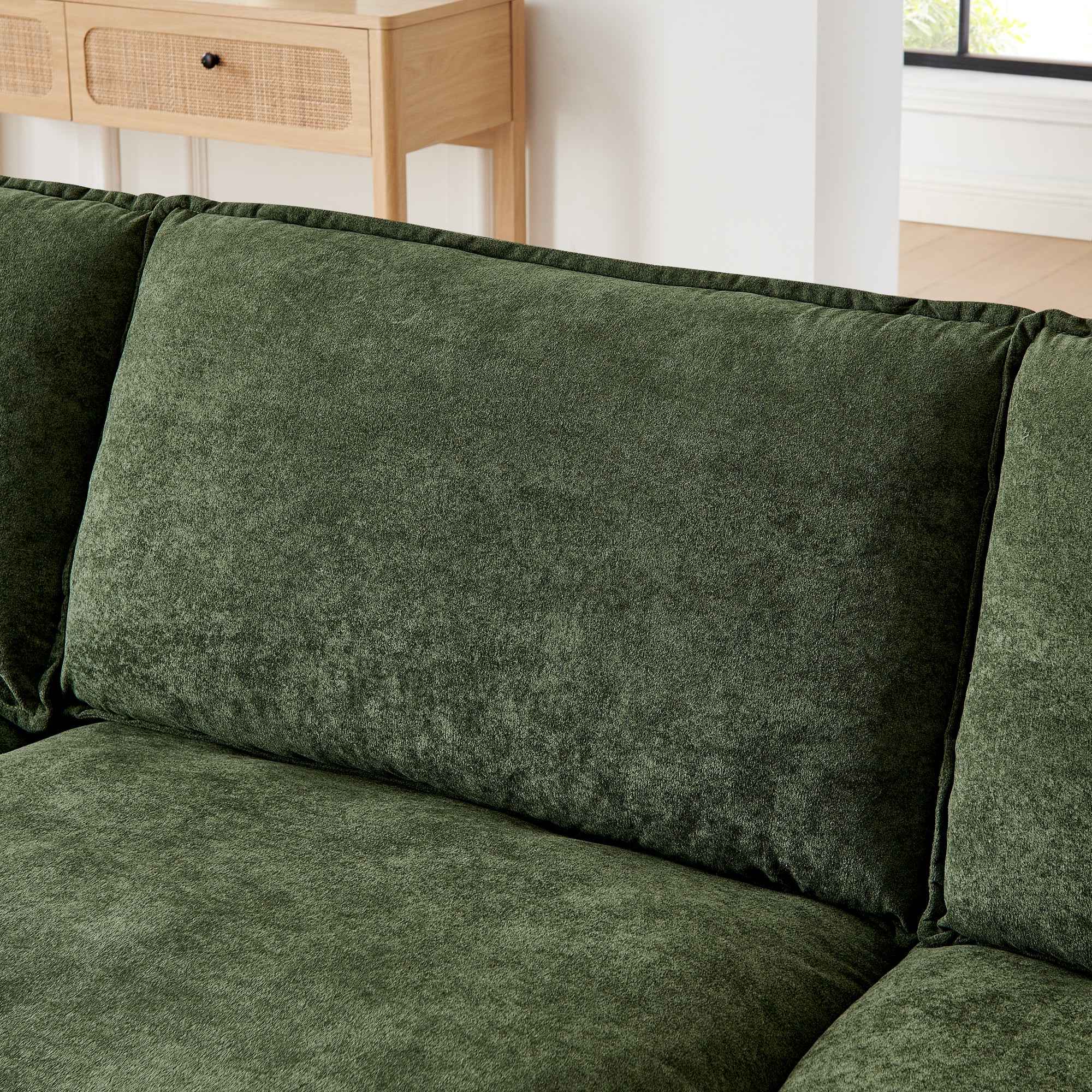 Modern Home Living Room L-Shaped Sectional Sofa Couches with Ottoman, Convertible Oversized 4 Seater Couch Towel Fabric, Green
