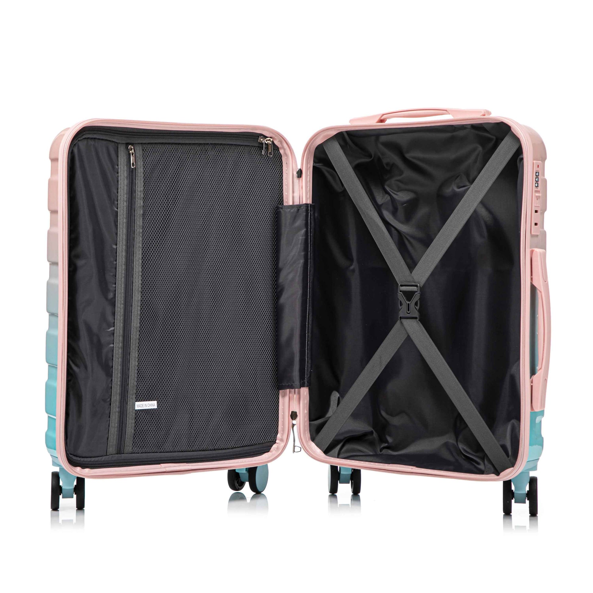 14'/20' 2 pcs/set in PC Spinner Wheel Luggage, Carry on Suitcase, With Gradient Color and Combination Lock(Blue+Pink)