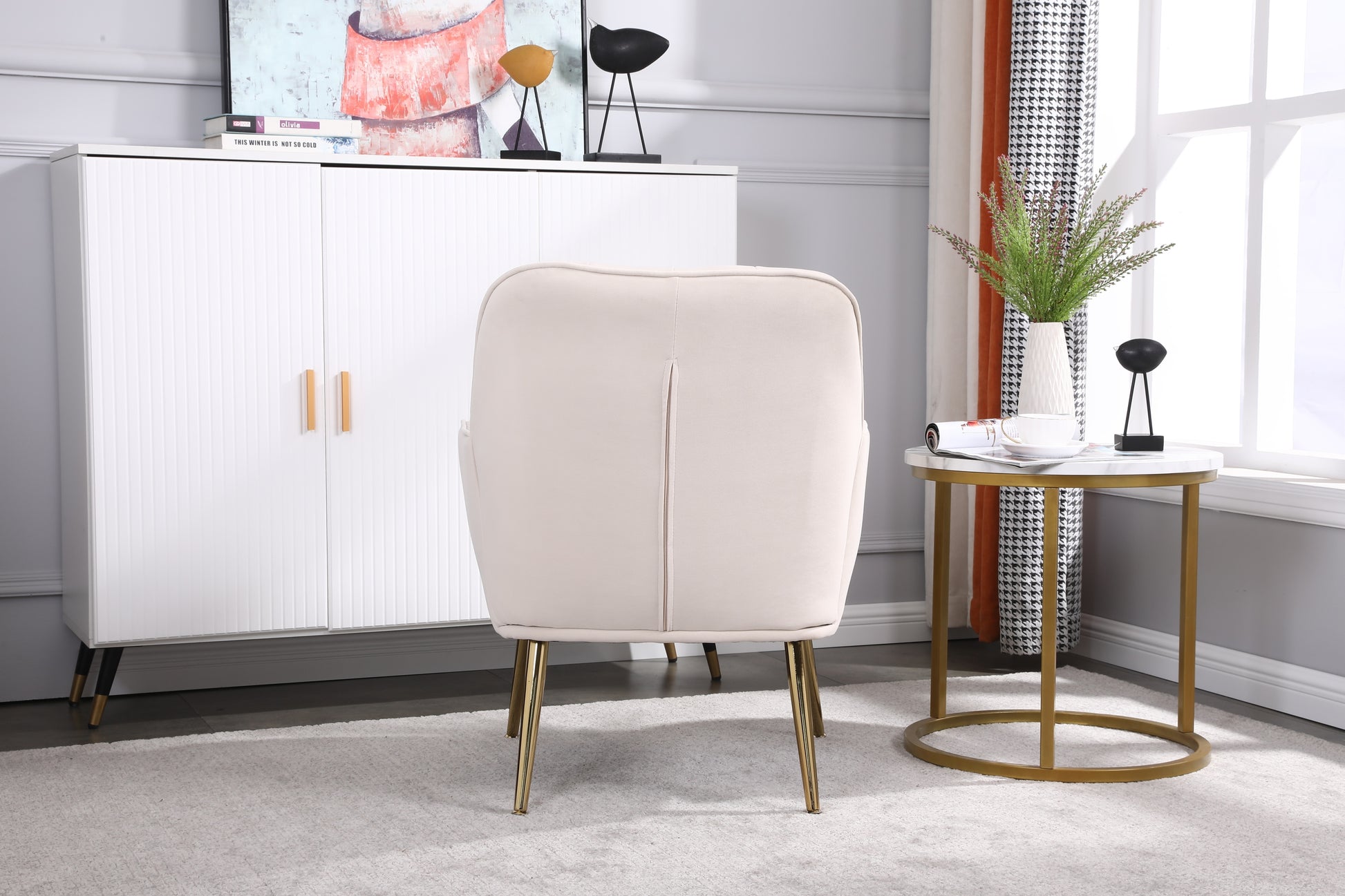 Modern Mid Century Chair velvet  Sherpa Armchair for Living Room Bedroom Office Easy Assemble(BEIGE) - Abrihome