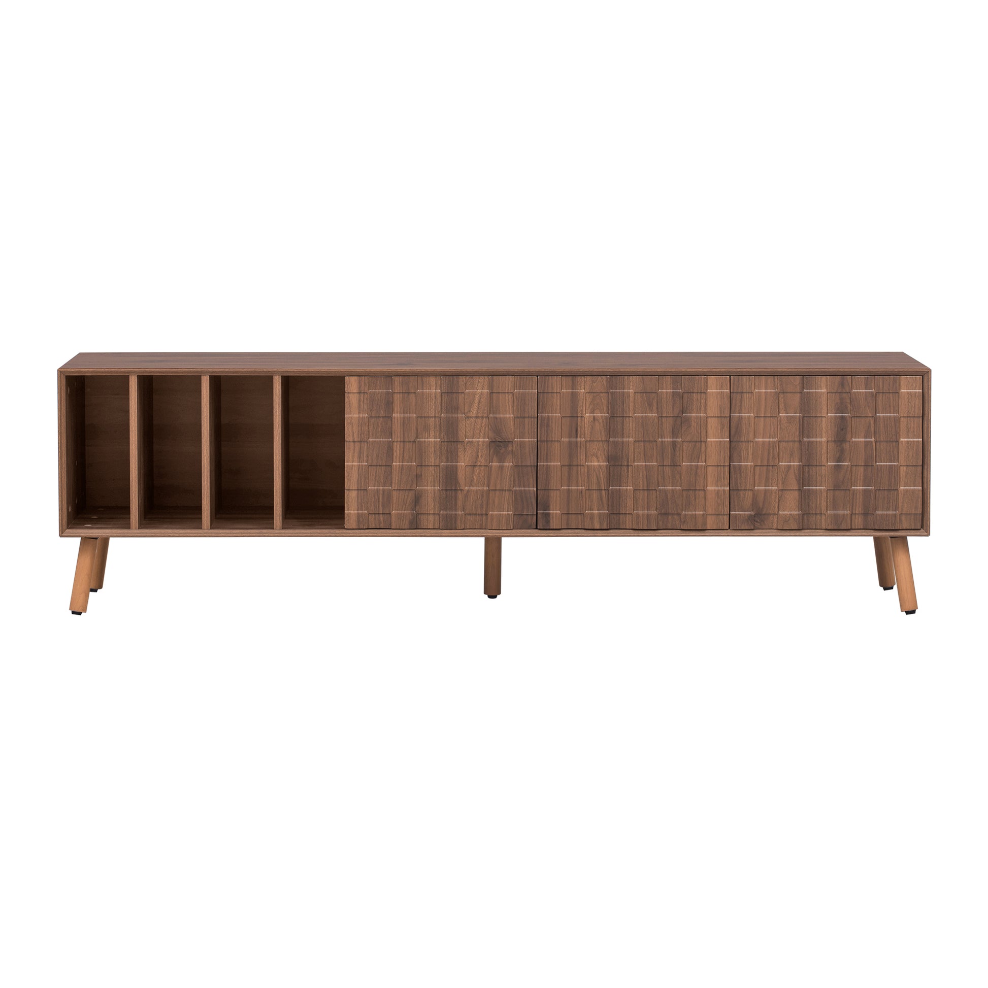 70' Mid-Century Modern TV Stand, Media Console Table for TVs up to 80'', Entertainment Center with 5 Solid Wood Legs for Living Room, Bedroom - Abrihome
