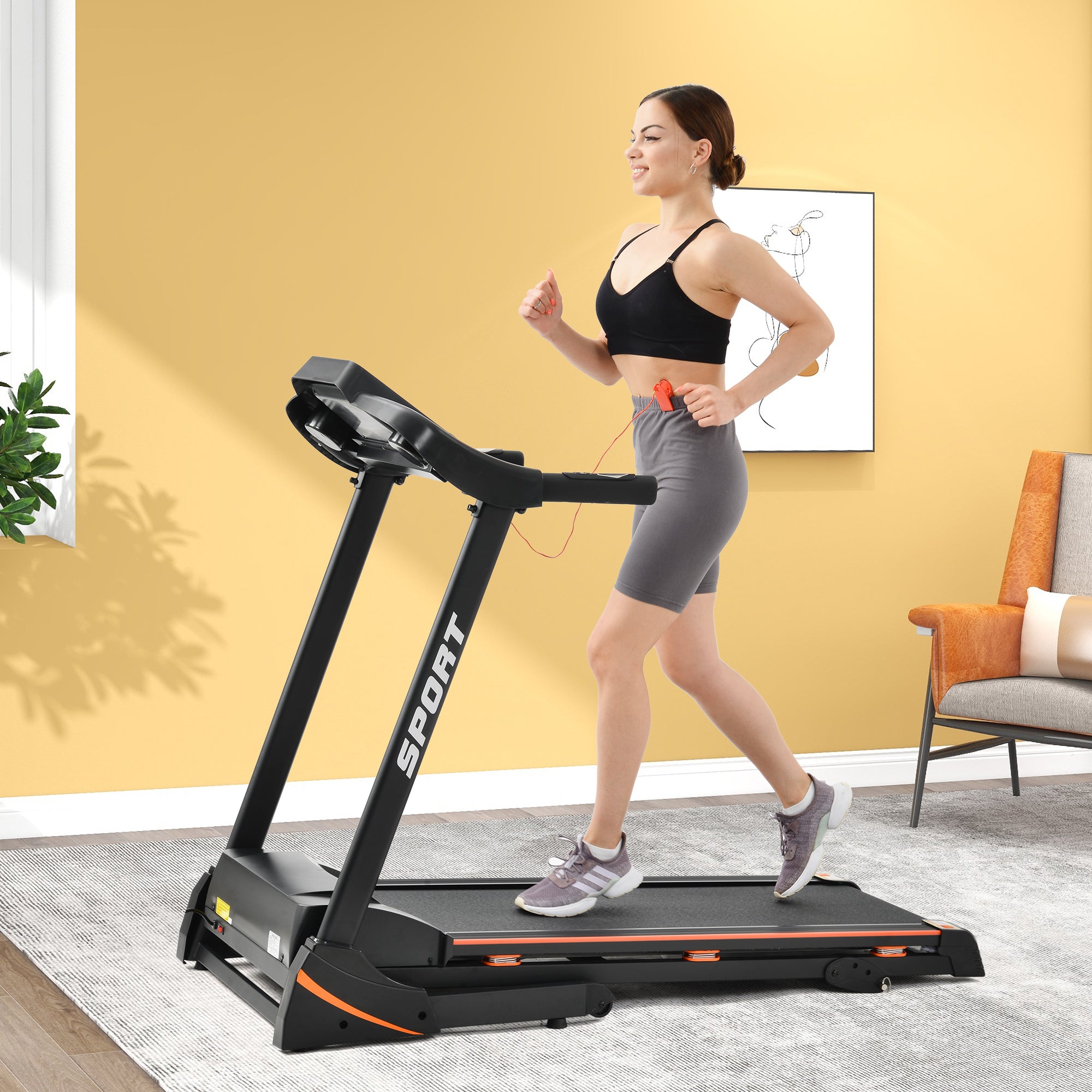 Folding Electric 3.5HP Treadmill With Incline Medium Running Machine Motorised LCD Gym 330lbs Folding Treadmill Electric Motorized Power 14.8KM/H Running Fitness Machine Gym(W54031811 Upgrade )