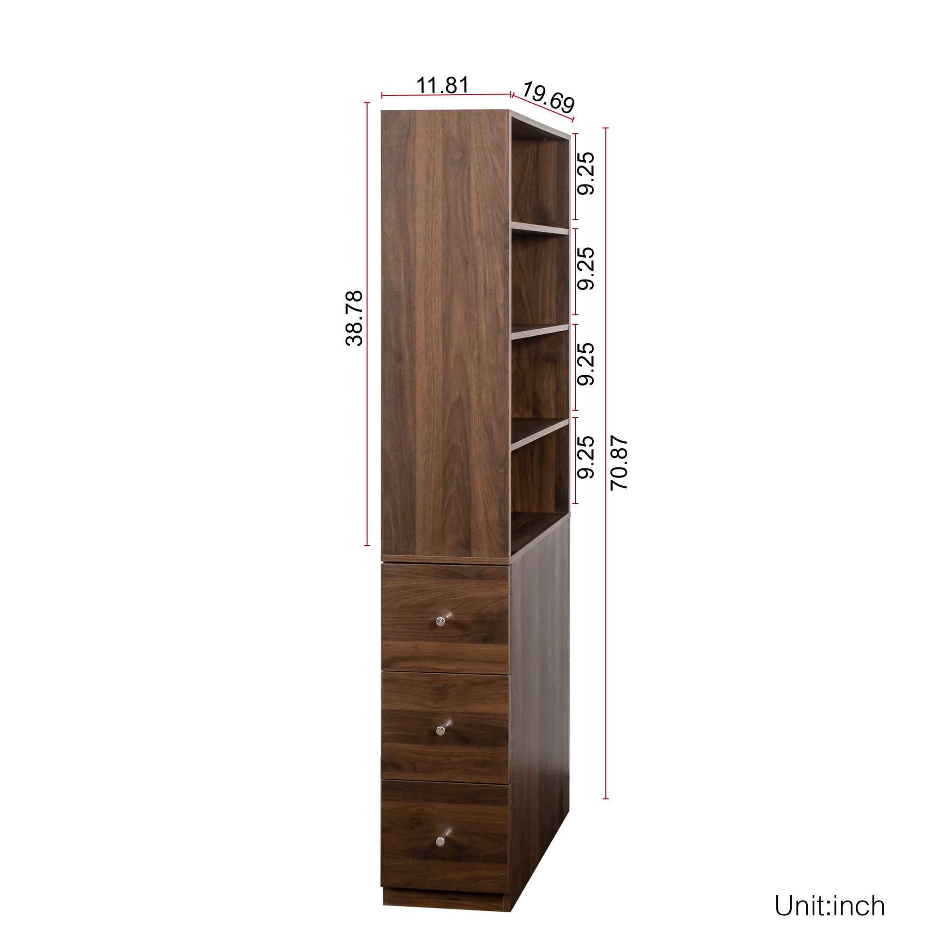70.87' H Display Storage  Cabinet , 4-Tier Shelf, 3 Side Drawers , Modern Wooden Tall Bookshelf Bookcase for Living Room Home Office