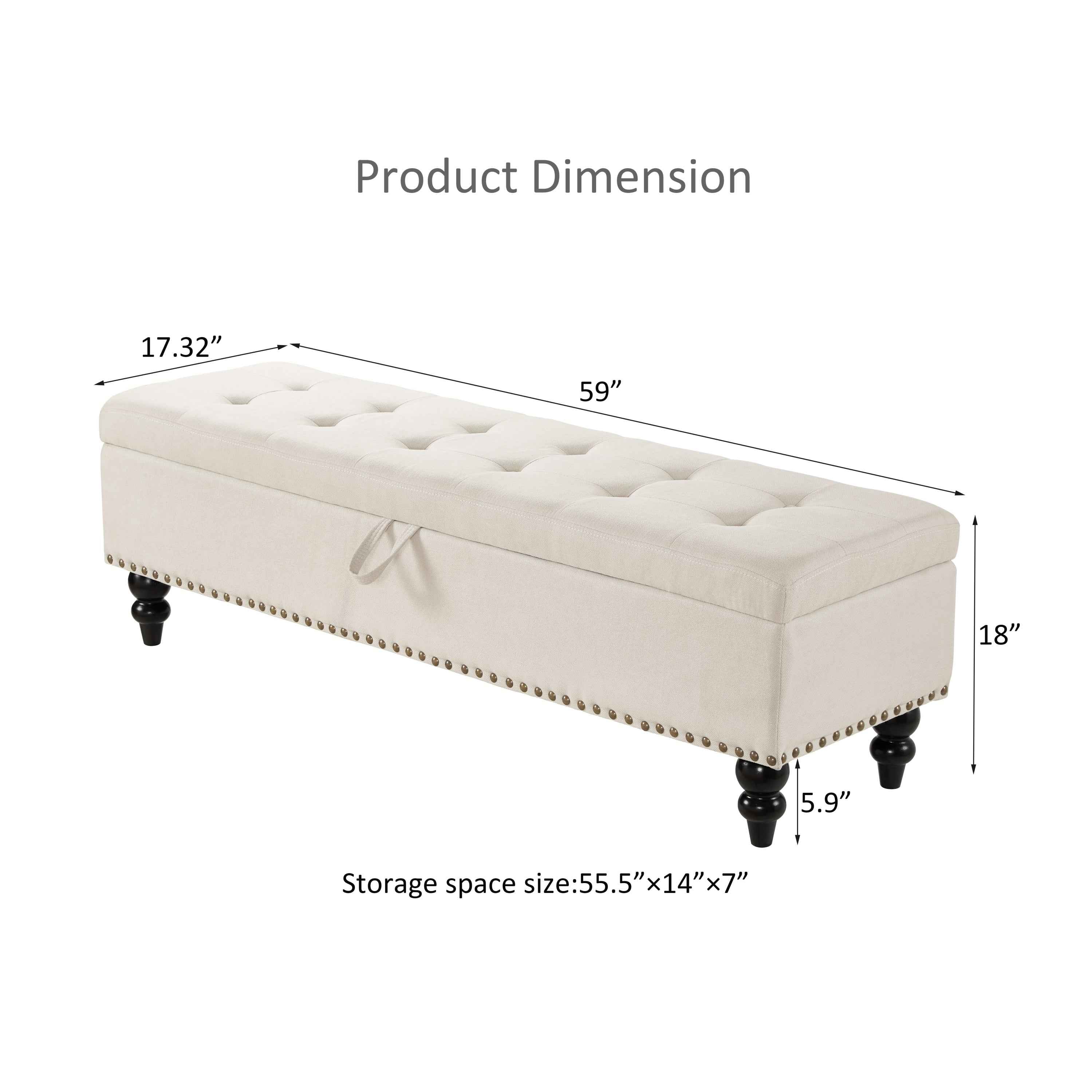 59' Bed Bench Ottoman with Storage  Beige Fabric
