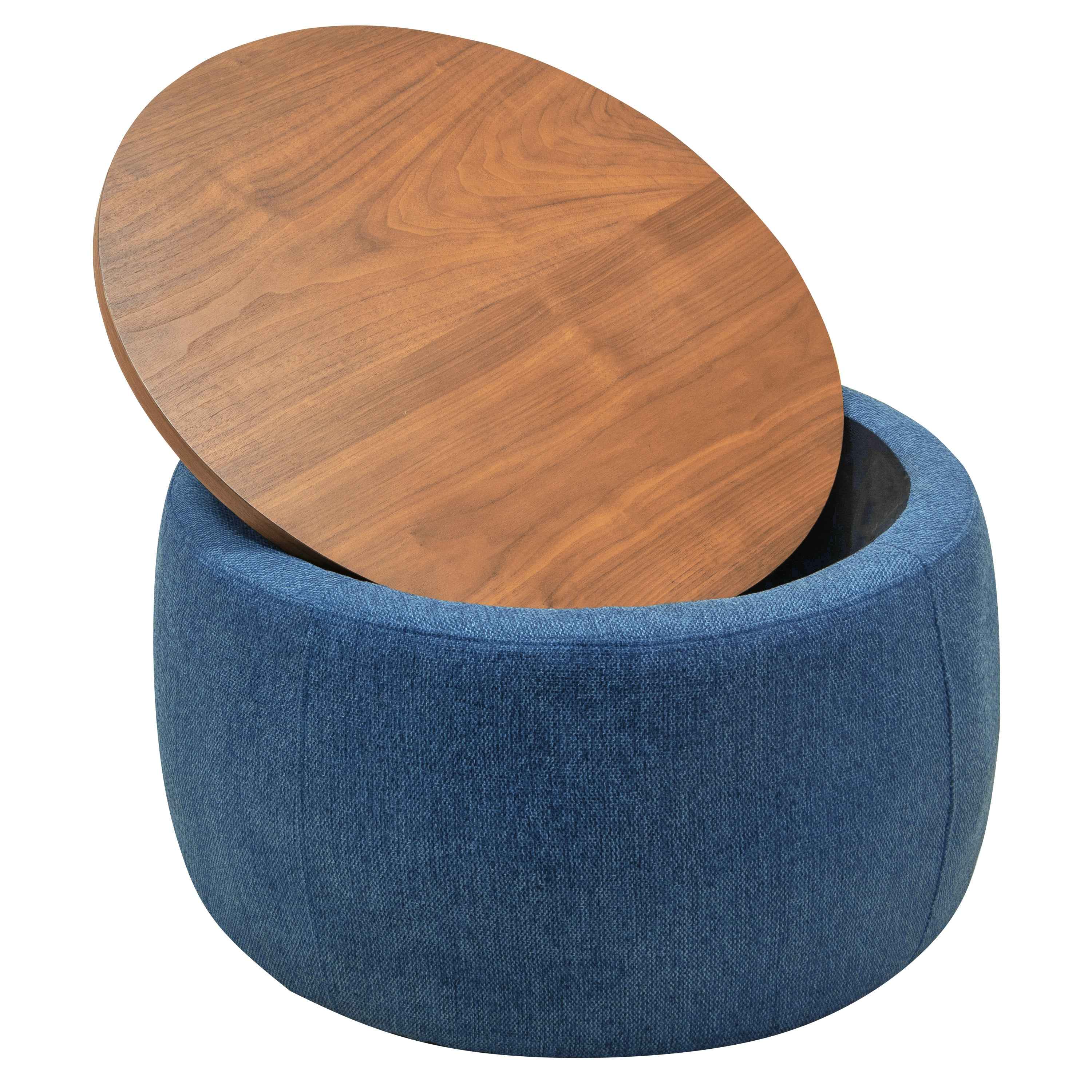 Round Storage Ottoman, 2 in 1 Function, Work as End table and Ottoman, Navy (25.5'x25.5'x14.5')