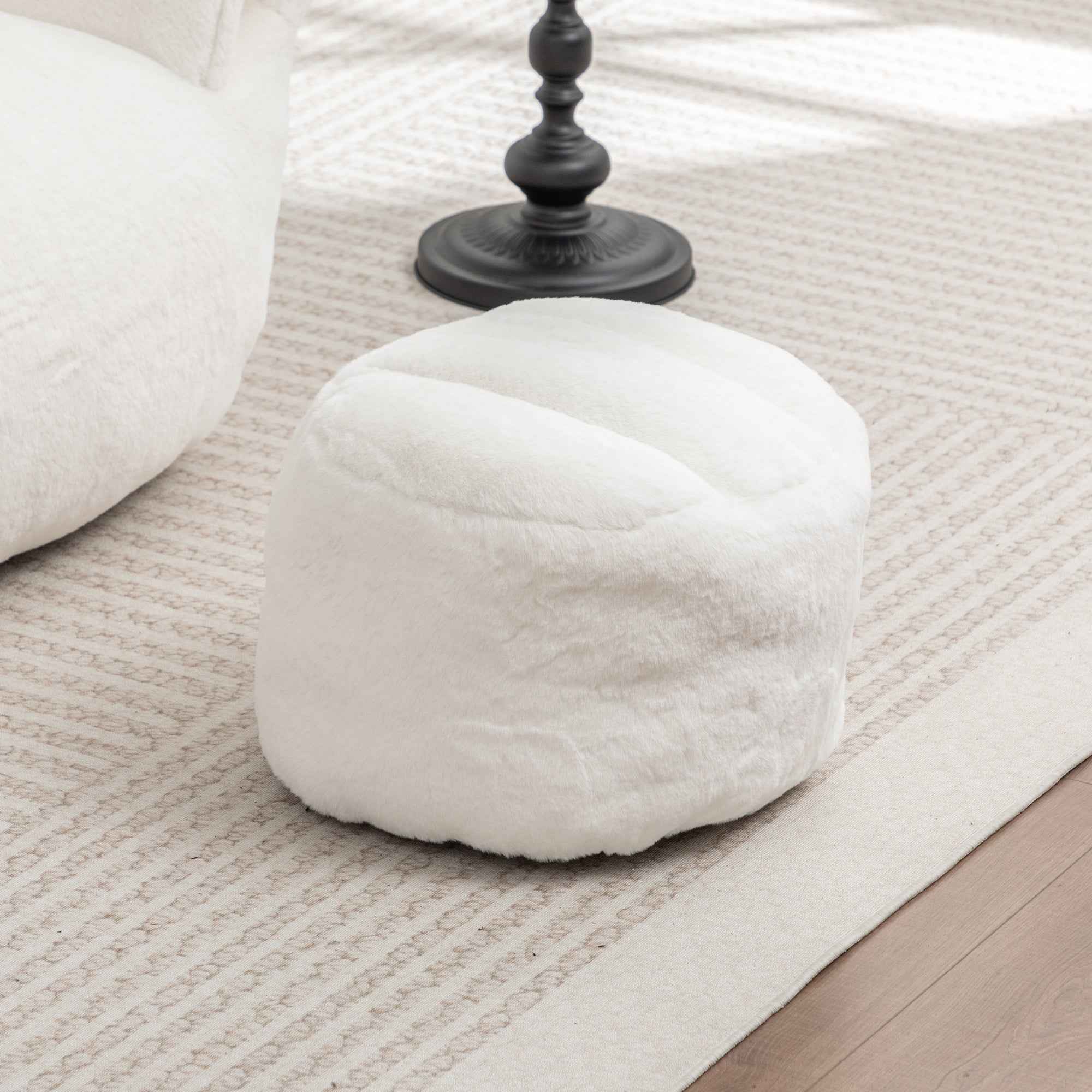 Bean Bag Chair, Comfy Bean Bag Sofa with Back Support, With Footstool,Faux Fur Bean Bag Chair for Adults and Kids, Stuffed Floor Sofa for Living Room, Bedroom, Apartment, White