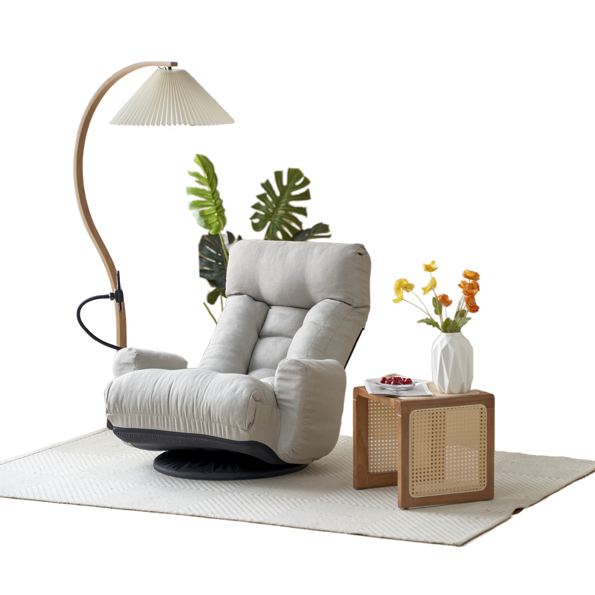 Adjustable Greay Swivel Lounge Chair with 360-Degree Rotating Seat and Headrest Support, Leisure Chair Deck Chair - Game Chair for Living Room
