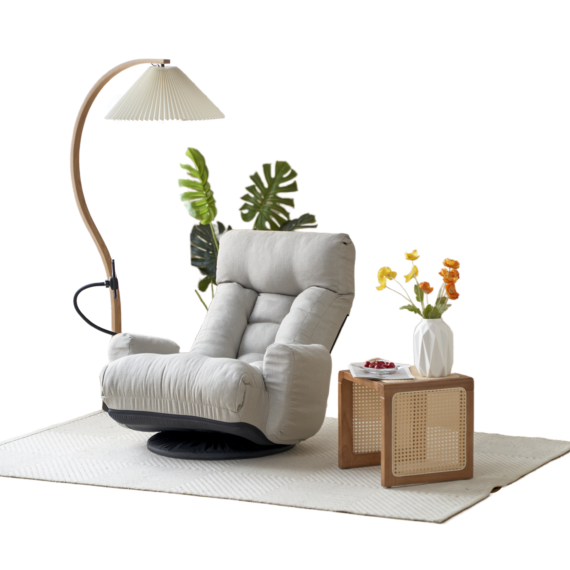 Adjustable Greay Swivel Lounge Chair with 360-Degree Rotating Seat and Headrest Support, Leisure Chair Deck Chair - Game Chair for Living Room