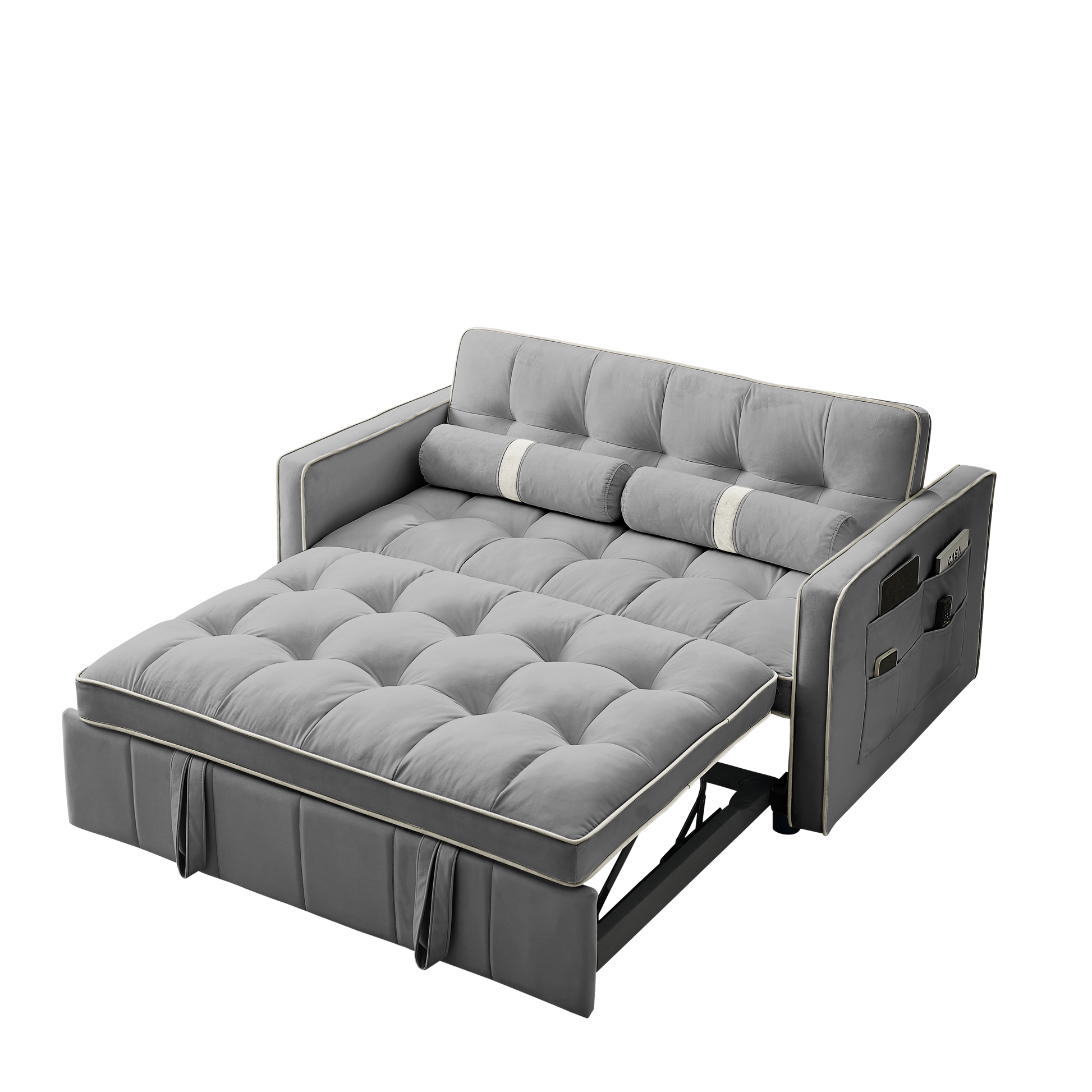 Modern 55.5' Pull Out Sleep Sofa Bed 2 Seater Loveseats Sofa Couch with side pockets, Adjsutable Backrest and Lumbar Pillows for Apartment Office Living Room - Abrihome
