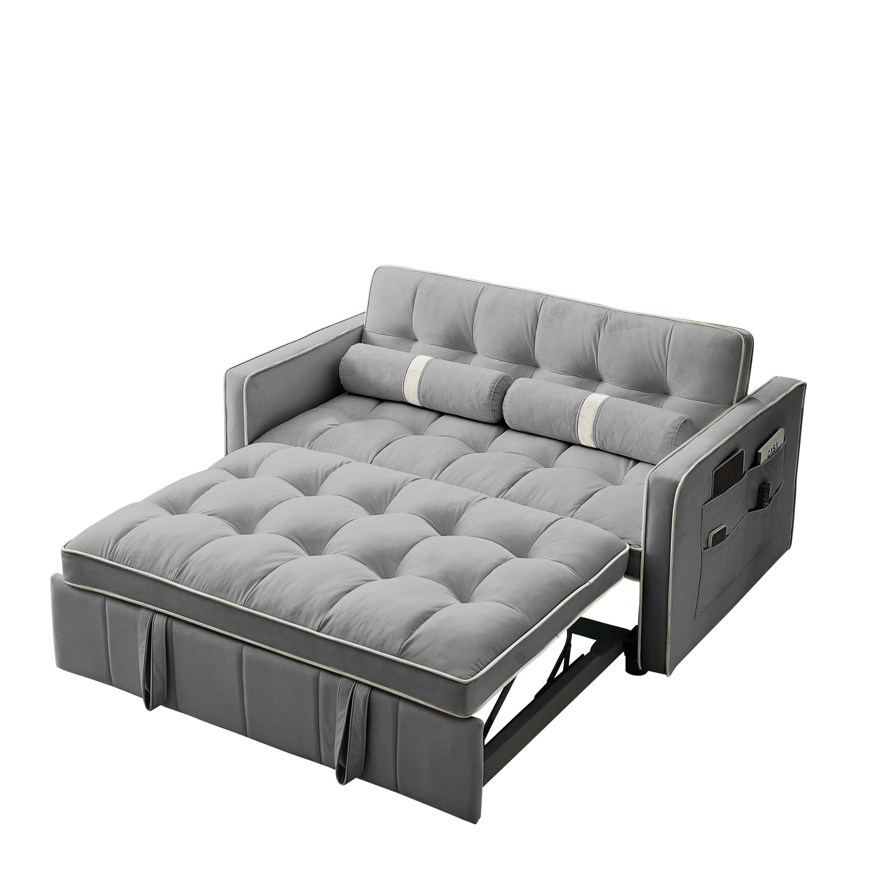 Modern 55.5' Pull Out Sleep Sofa Bed 2 Seater Loveseats Sofa Couch with side pockets, Adjsutable Backrest and Lumbar Pillows for Apartment Office Living Room - Abrihome