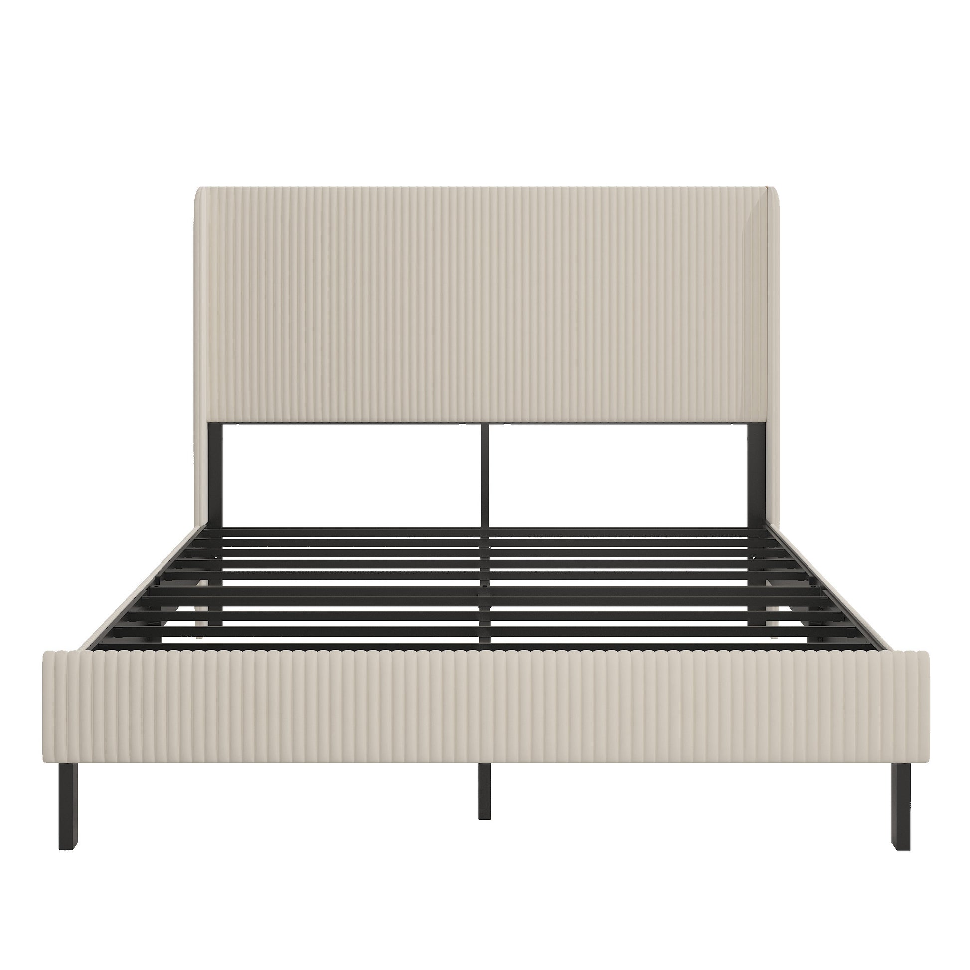 Modern Beige Queen Size Platform Bed with Metal Frame and Charging Station - Abrihome