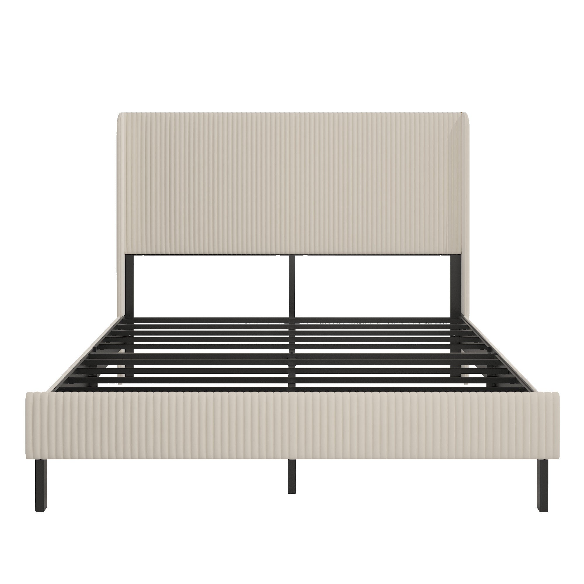Modern Beige Queen Size Platform Bed with Metal Frame and Charging Station - Abrihome