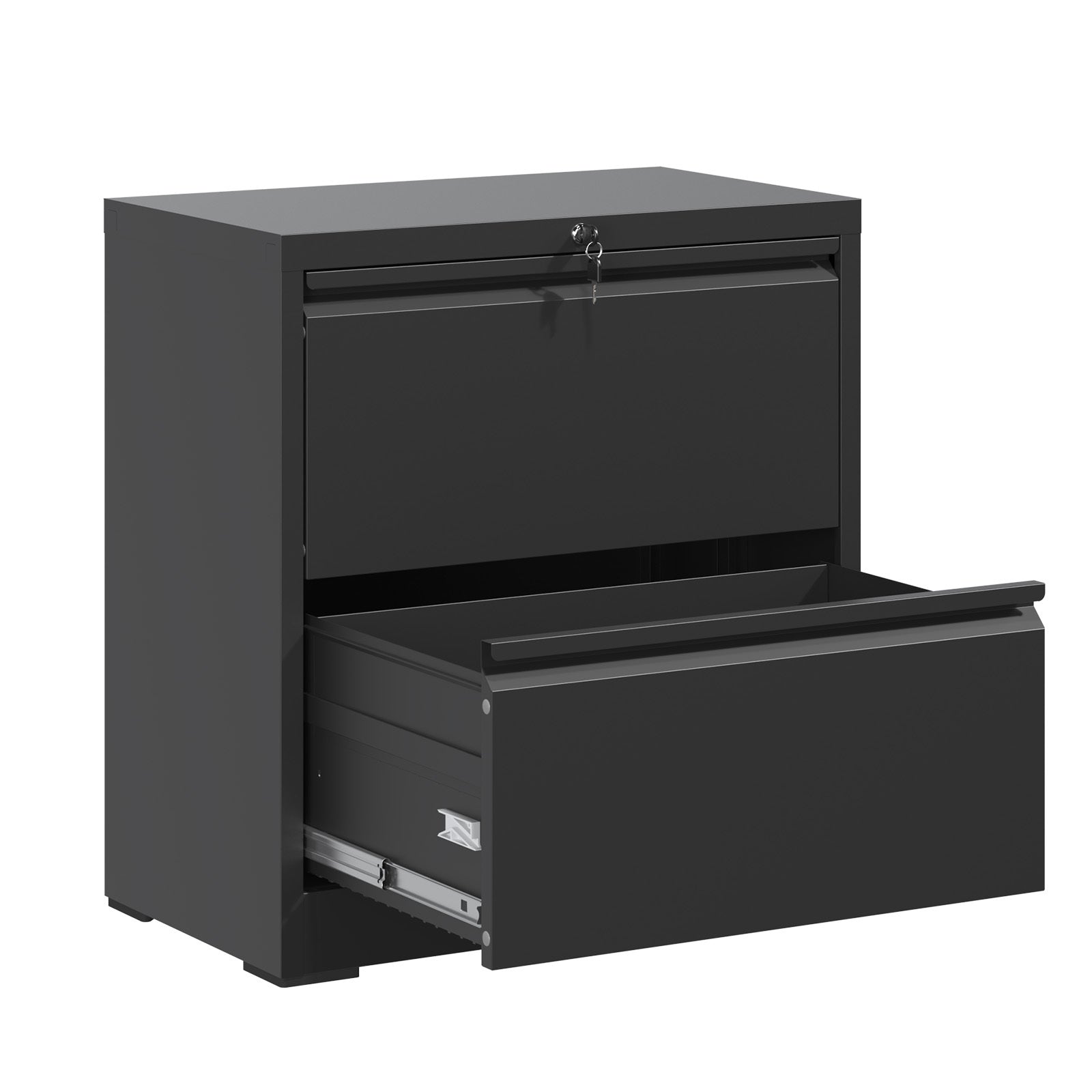 Premium 2 Drawer Metal Lateral File Cabinet with Lock, Black Steel Wide Horizontal Filing Cabinets for Home Office