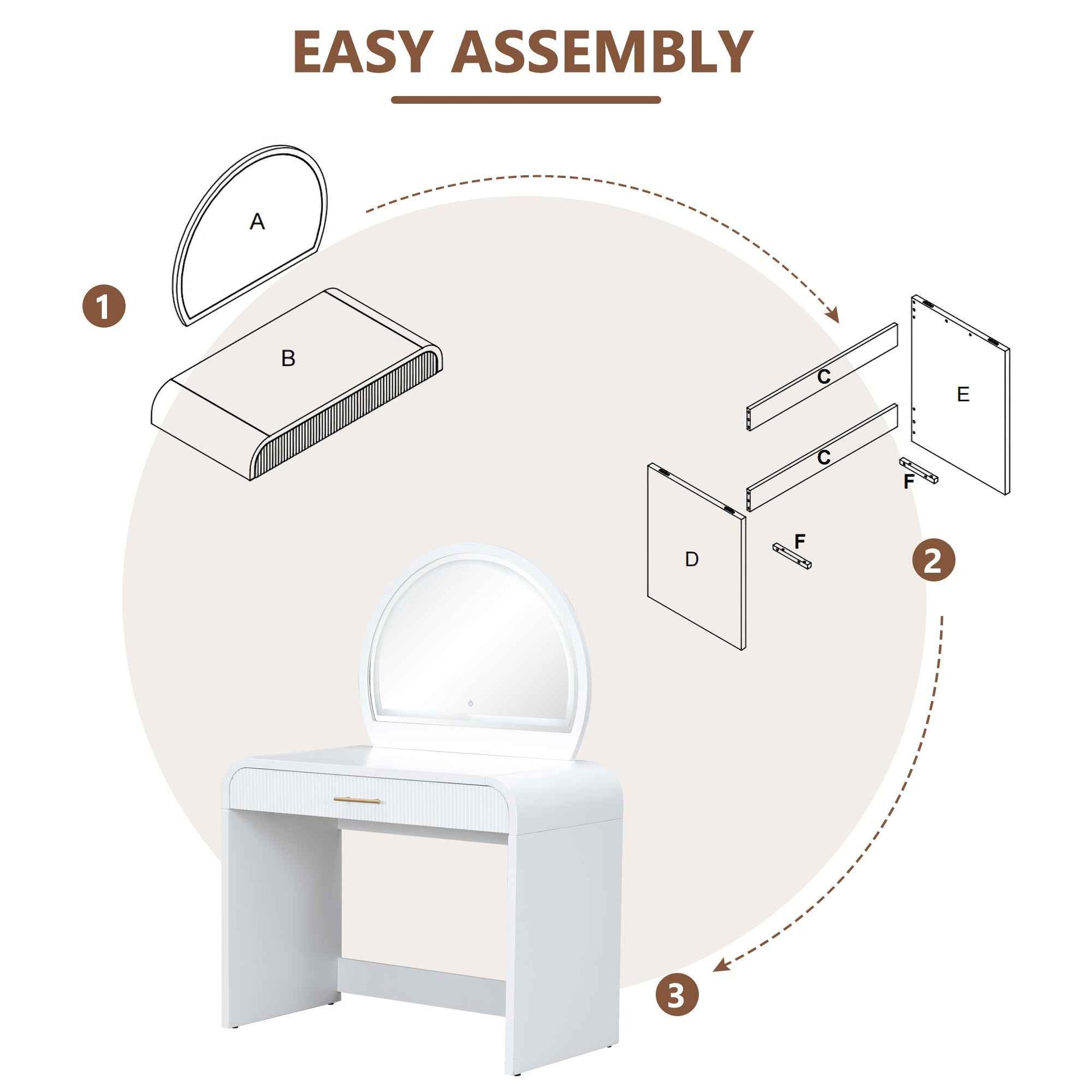 39' Makeup Vanity Table with Mirror Touch Screen Lighted Mirror, Dressing Table with Drawer for Bedroom, White