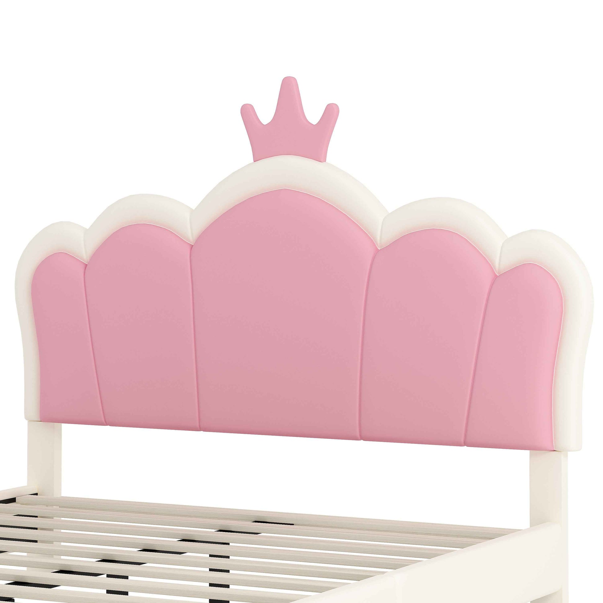 Full size Upholstered Princess Bed With Crown Headboard,Full Size Platform Bed with Headboard and Footboard, Cream+Pink(Old SKU:WF303337AAK)