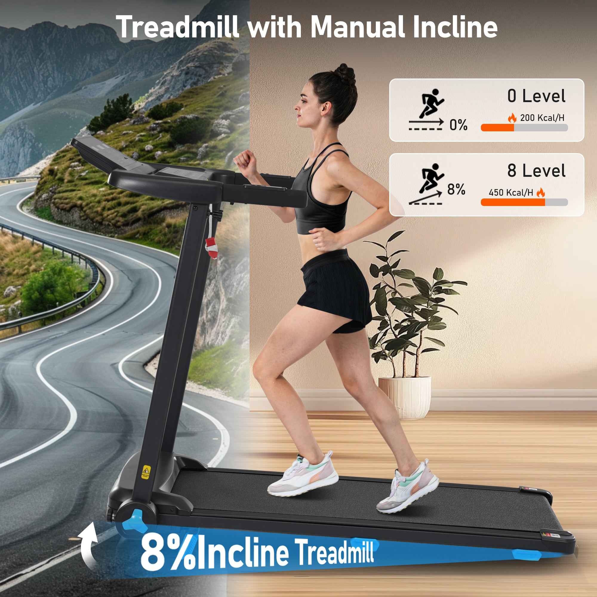 Folding Treadmills for Home Small, 3.0HP Portable Treadmill with 8% Incline,10MPH Walking Pad with Incline, 300 LBS Walking Pad Treadmills with Bluetooth, Heart Rate Sensors,Charge Station