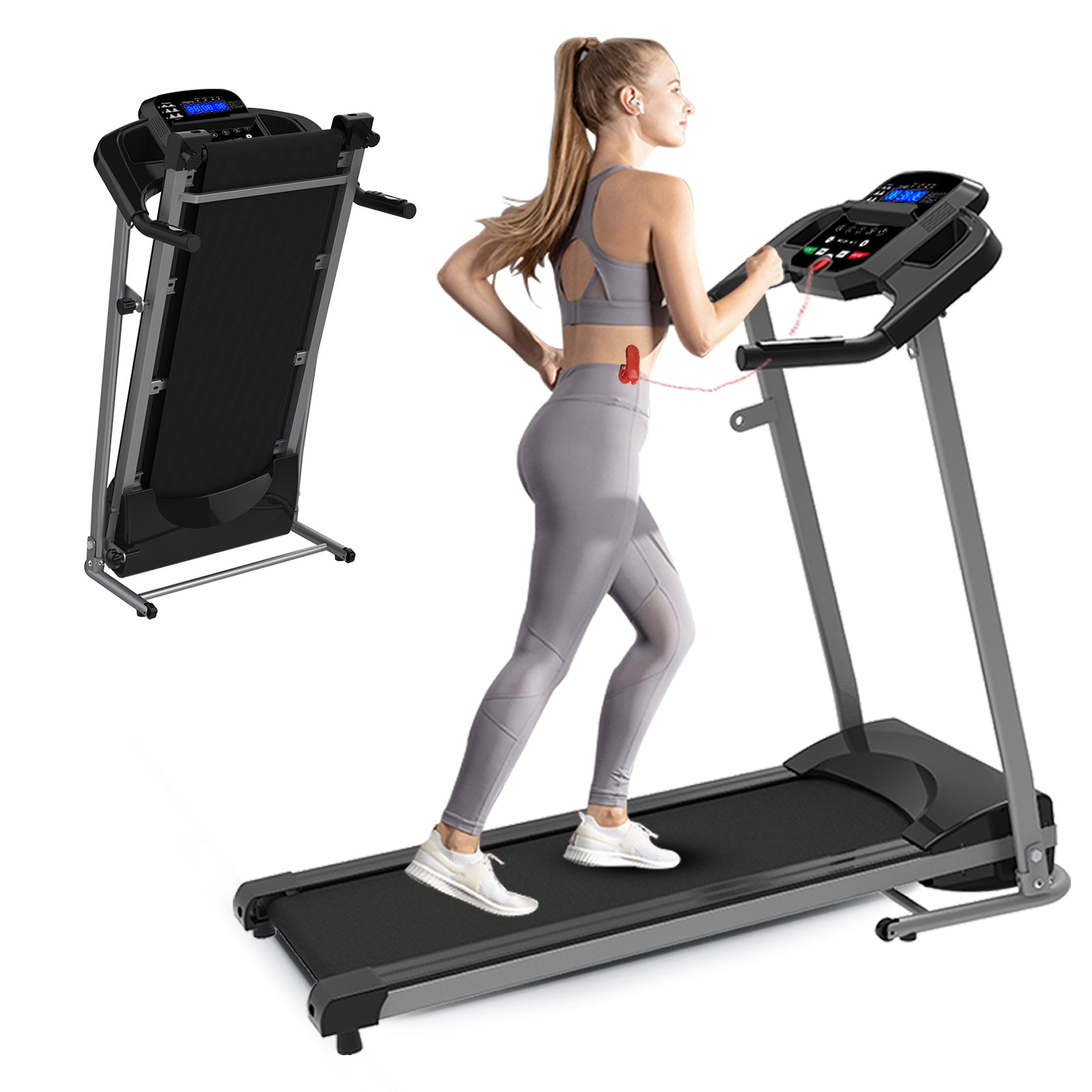 Foldable Electric Treadmill 2.5HP Motorized Running Machine with 12 Perset Programs 265LBS Weight Capacity Walking Jogging Treadmill