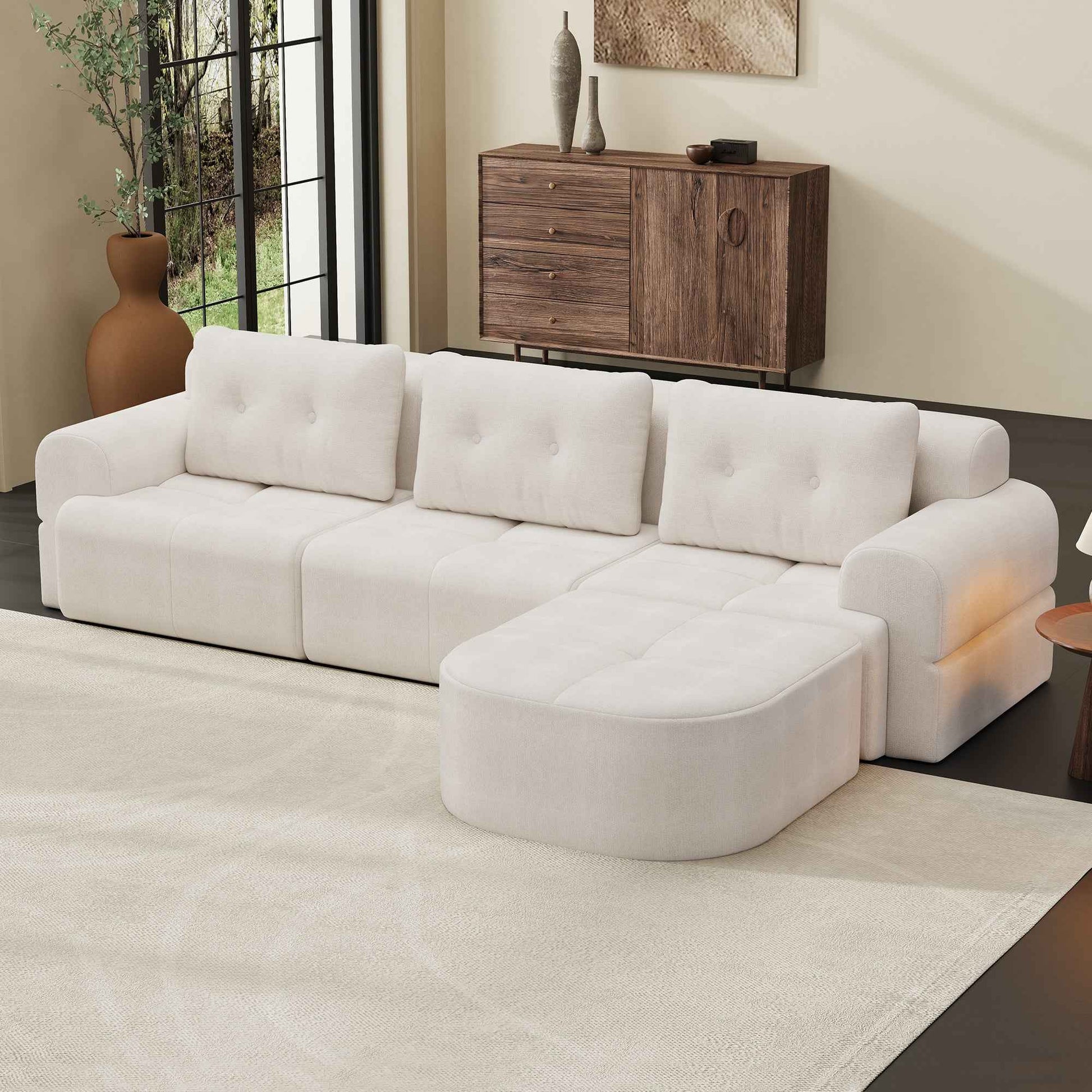 Modular Sectional Sofa Couch with Chaise, Full-Foam Structure, Compression Packaging Design, Woven Texture Upholstery, Oversized Modern Sofa for Living Room