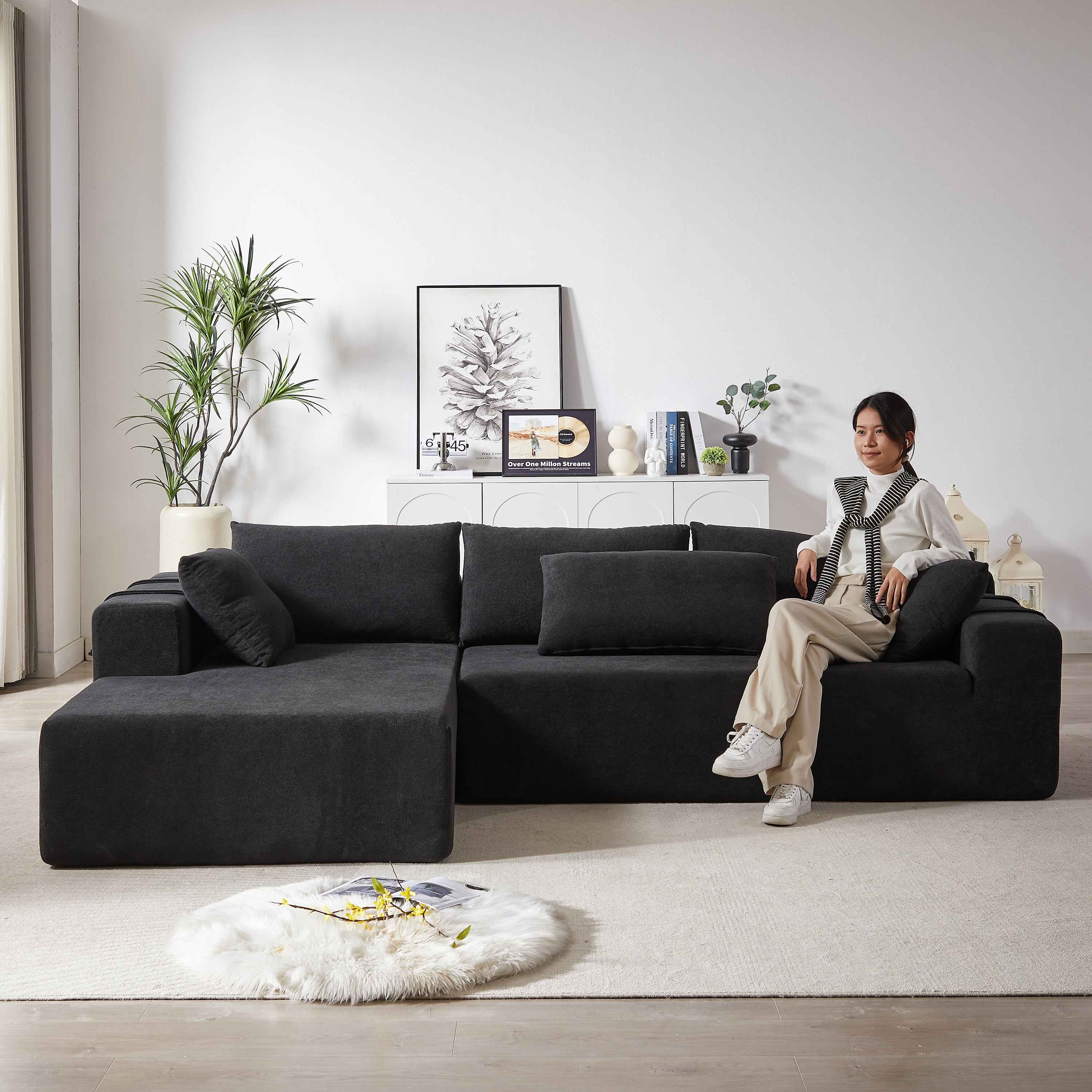 Modern Chenille Upholstered Sectional Sofa Couch Set,Modular 108' L Shaped Sectional Living Room Sofa Set With 6 Pillows,Free Combination Sofa Couch for Living Room,Bedroom(Left Chaise)W834P240009
