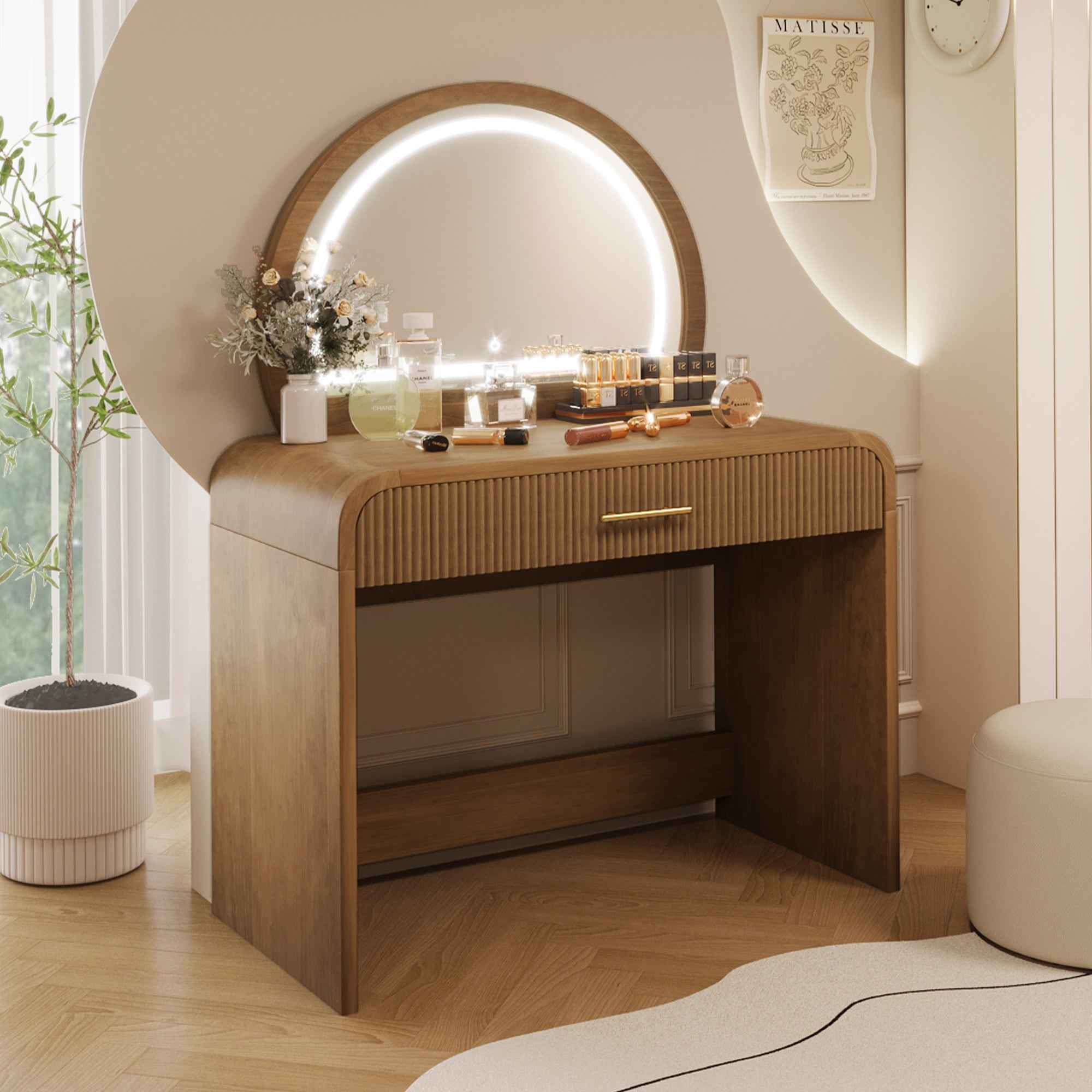39' Makeup Vanity Table with Mirror Touch Screen Lighted Mirror, Dressing Table with Drawer for Bedroom, Espresso