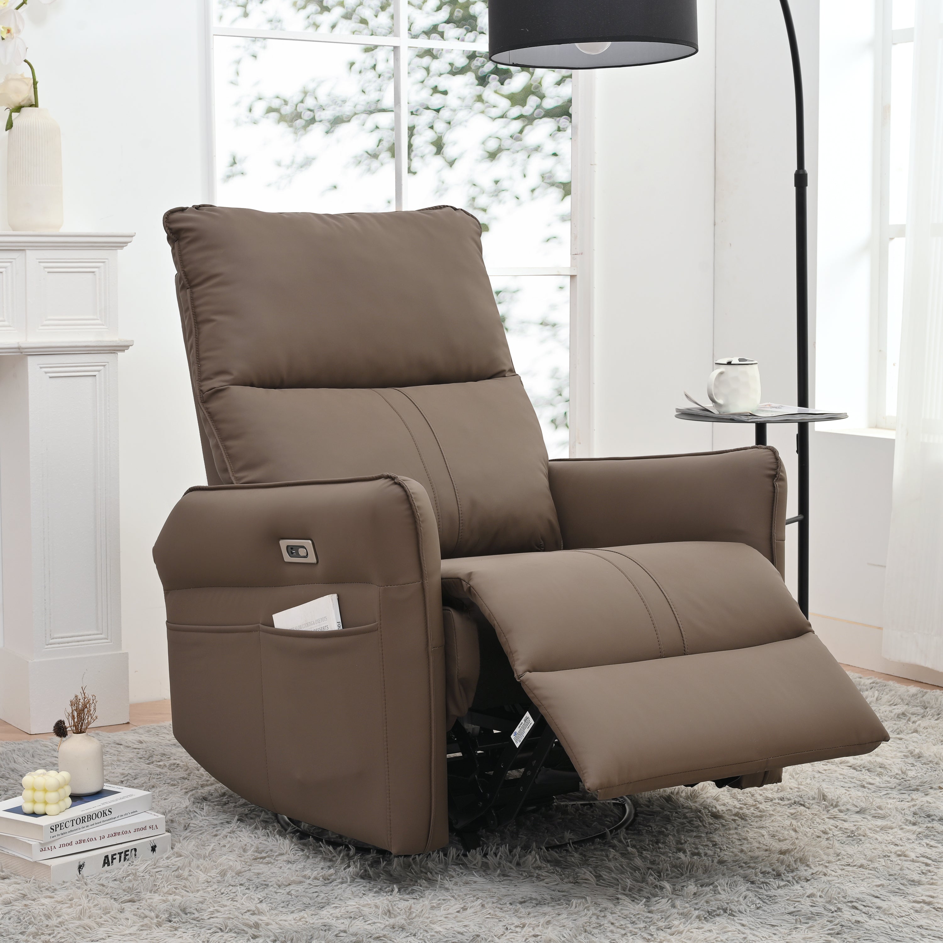 270° Power Swivel Rocker Recliner Chair, Electric Glider Reclining Sofa with USB Ports, Power Swivel Glider, Rocking Chair Nursery Recliners for Living Room Bedroom(Brown)