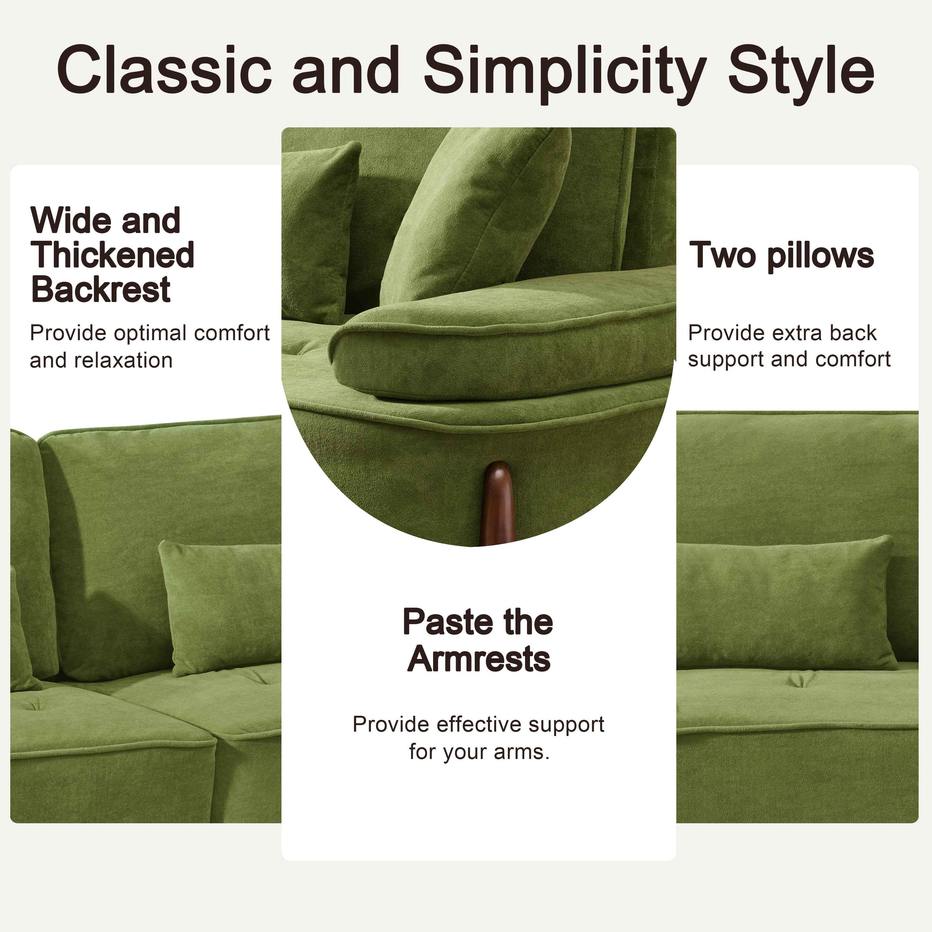 Cloud Velvet Deep Seated Sofa with Pillows, Green, Foam, 103 Inch