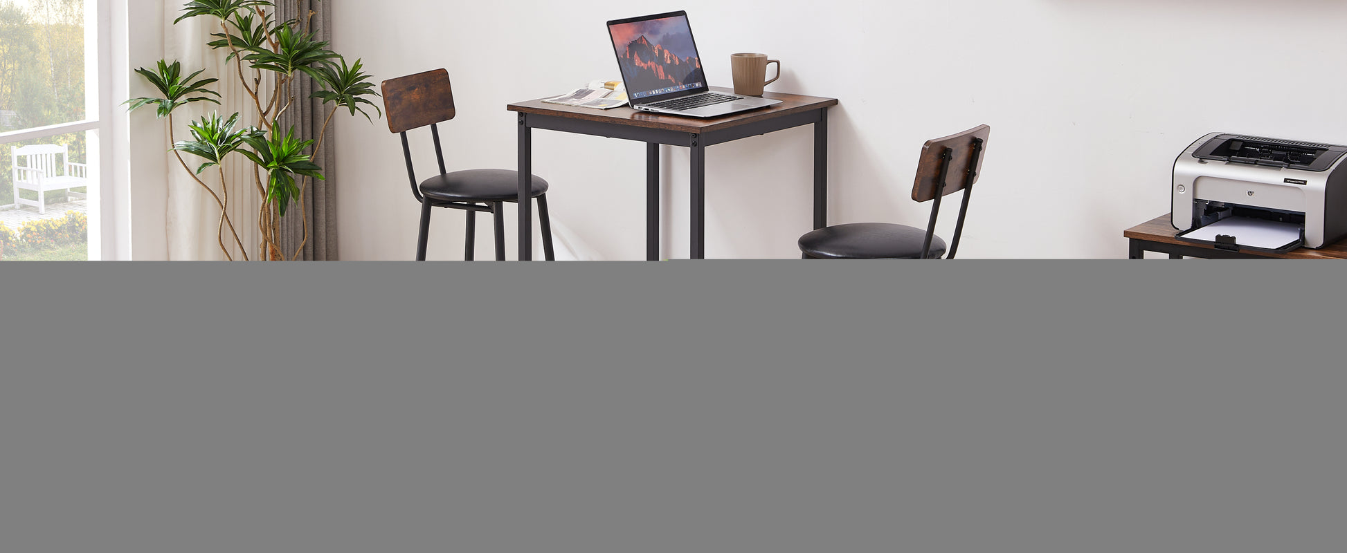 Bar Table Set with 2 Bar stools PU Soft seat with backrest, Rustic Brown, 23.62'' W x 23.62'' D x 35.43'' H - Abrihome