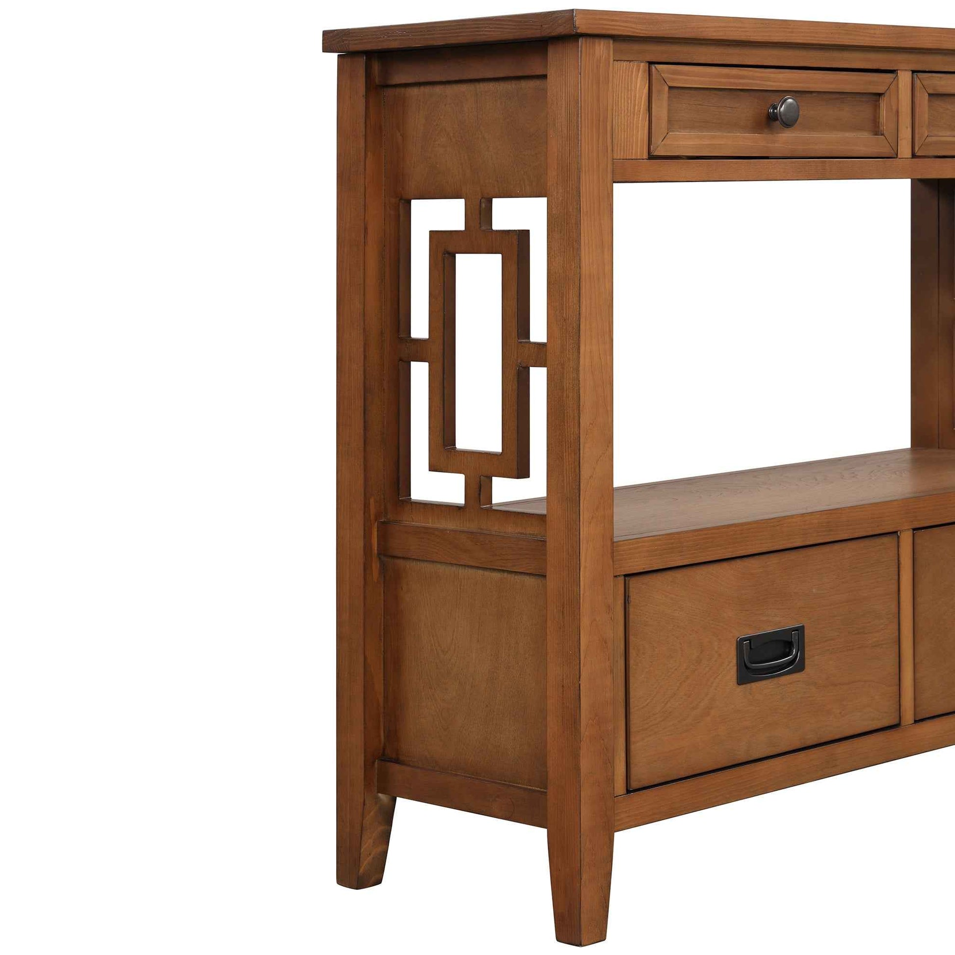 36'' Farmhouse Pine Wood Console Table Entry Sofa Table with 4 Drawers & 1 Storage Shelf for Entryway Living Room Bedroom Hallway Kitchen (Brown)