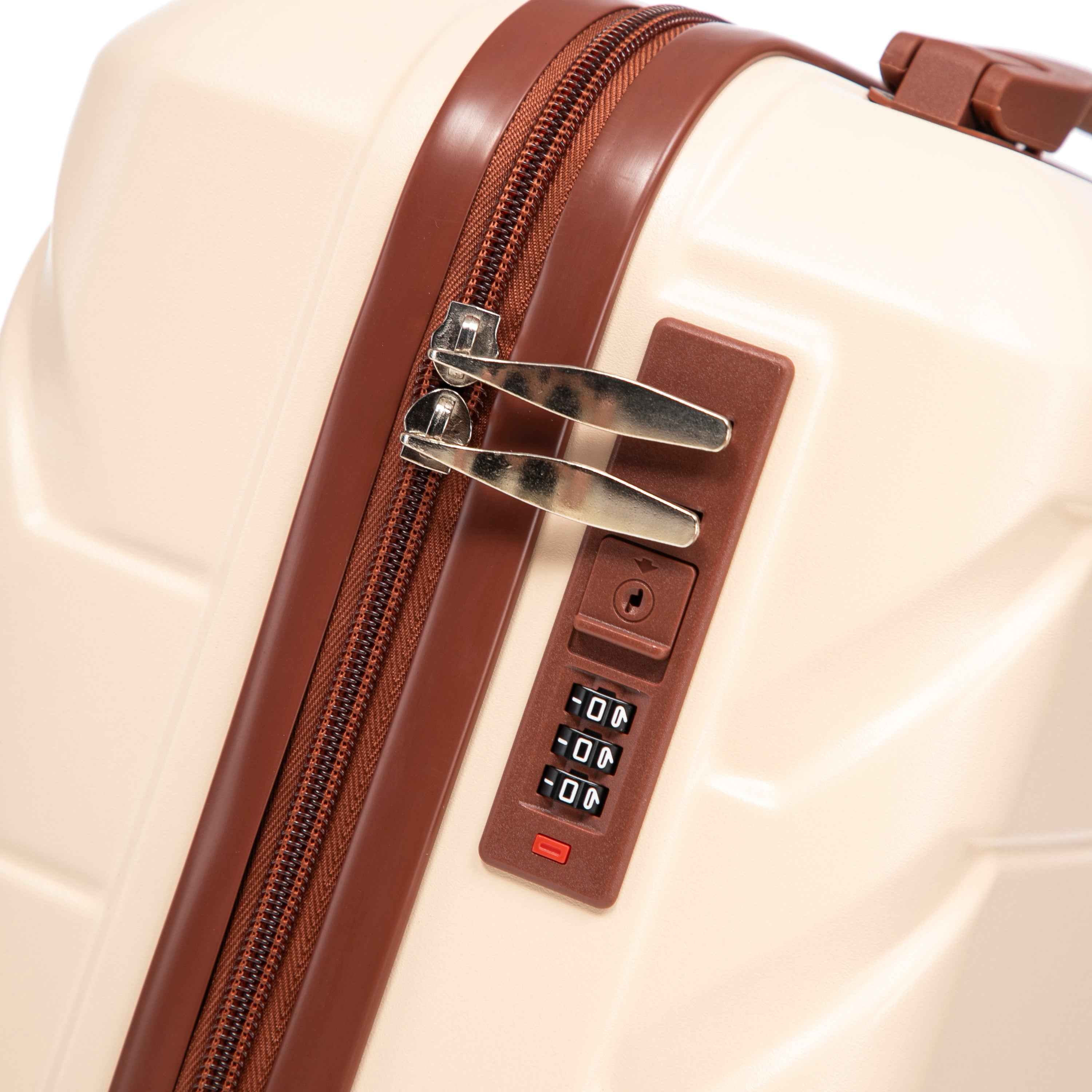 14'/20' 2 pcs/set in ABS Spinner Wheel Luggage, with Combination Lock,14' Cosmetic Case (Beige)