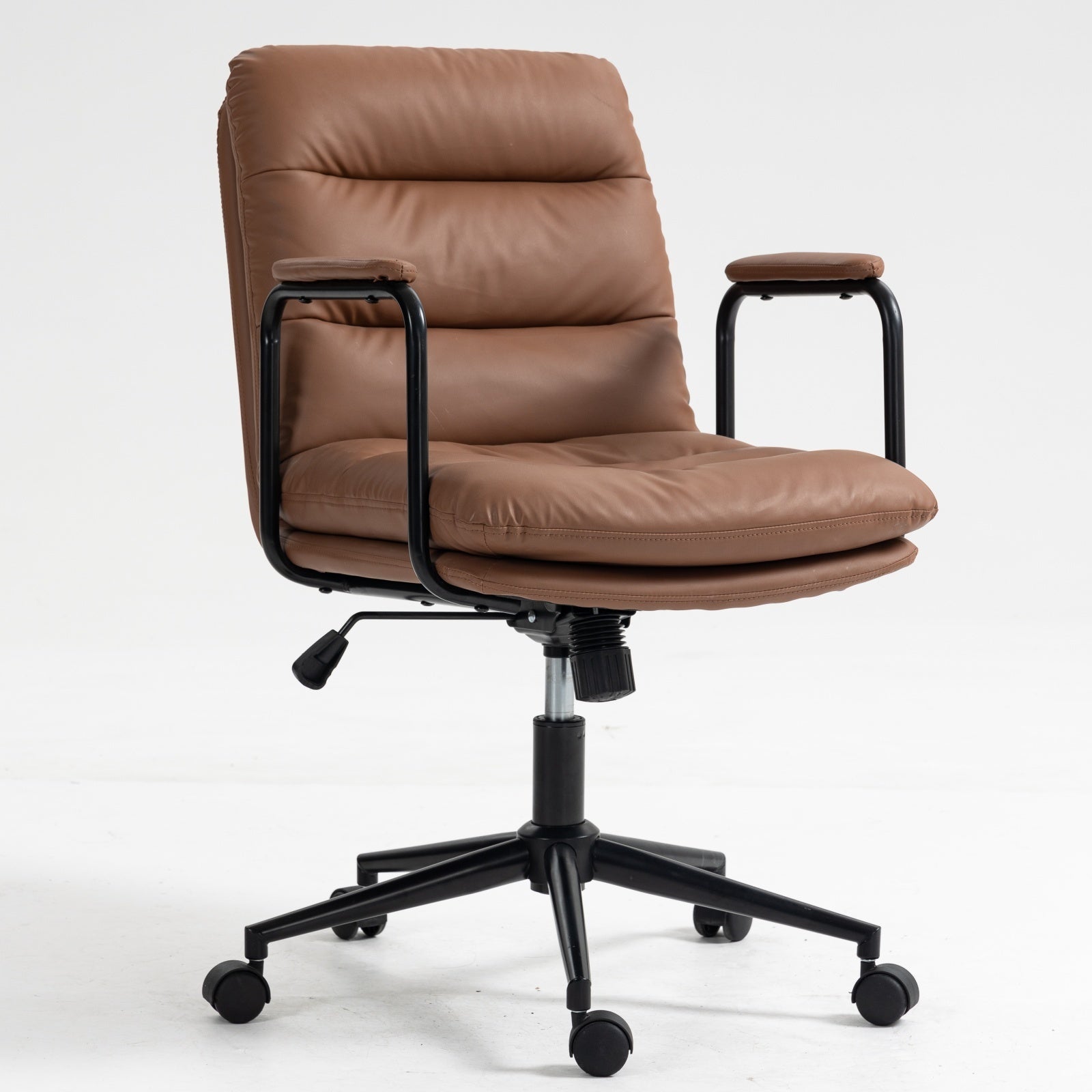 Office Chair,Mid Back Home Office Desk Task Chair with Wheels and Arms Ergonomic PU Leather Computer Rolling Swivel Chair with Padded Armrest,The back of the chair can recline 40° (Brown)