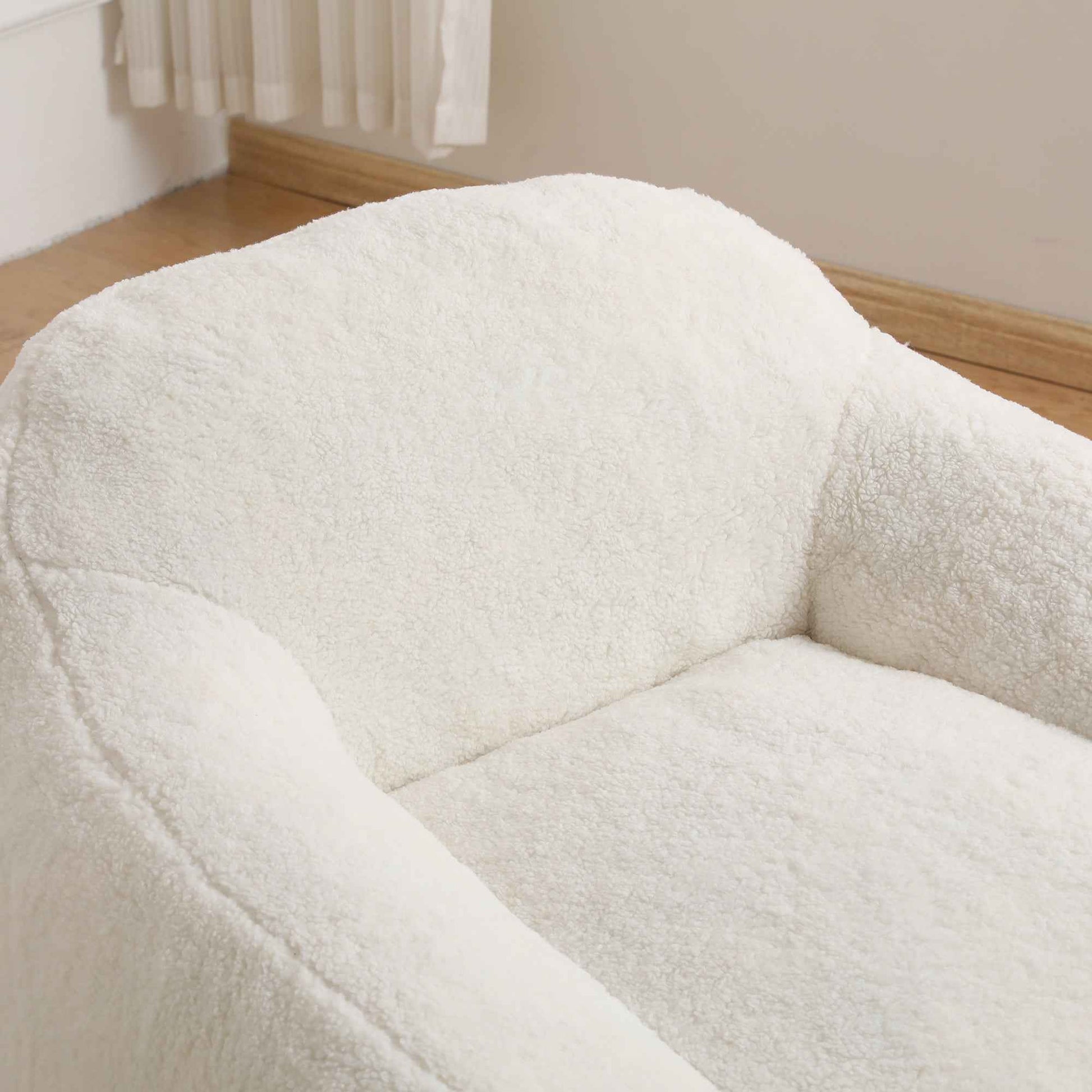 Giant Bean Bag Chair for Adults, Spacious Memory Foam Bean Bag Sofa with Armrests in Off White Teddy Fabric, Comfy Seating for Living Room or Bedroom