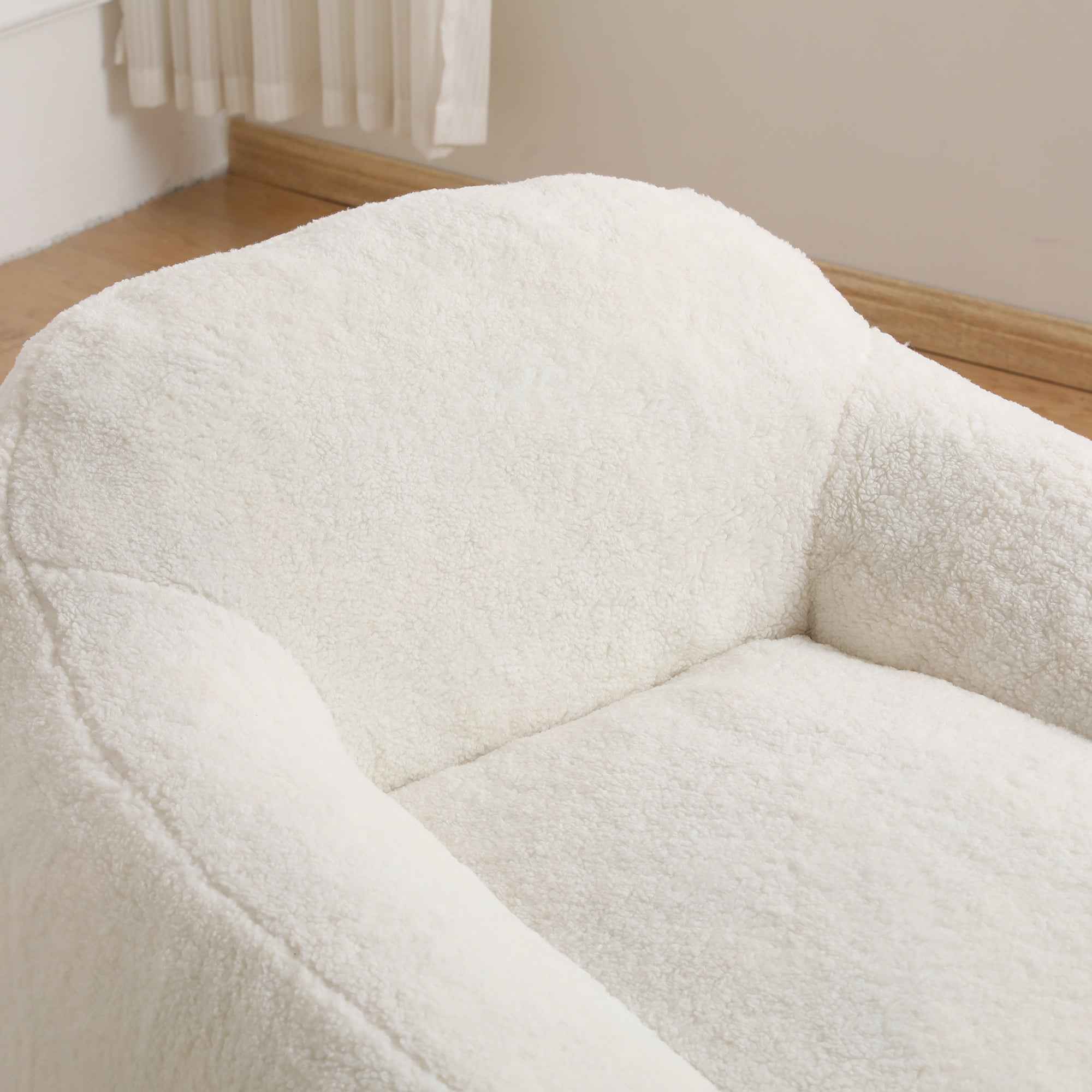 Giant Bean Bag Chair for Adults, Spacious Memory Foam Bean Bag Sofa with Armrests in Off White Teddy Fabric, Comfy Seating for Living Room or Bedroom