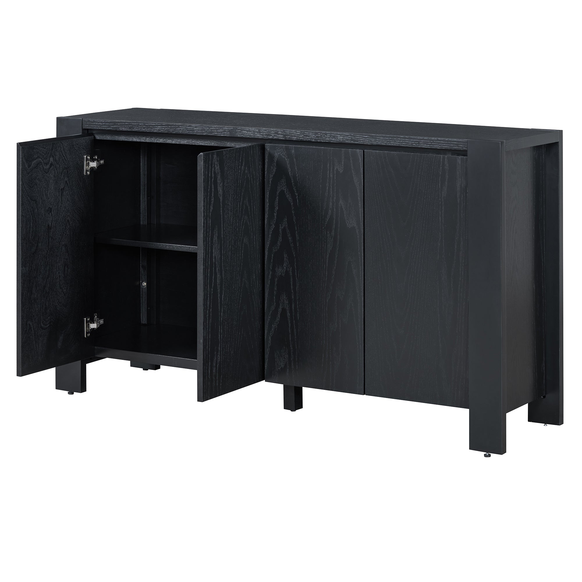 TREXM Retro 4-door Sideboard with Distressed Finish and Adjustable Shelves for Dining Room, Kitchen, and Living Room (Black)