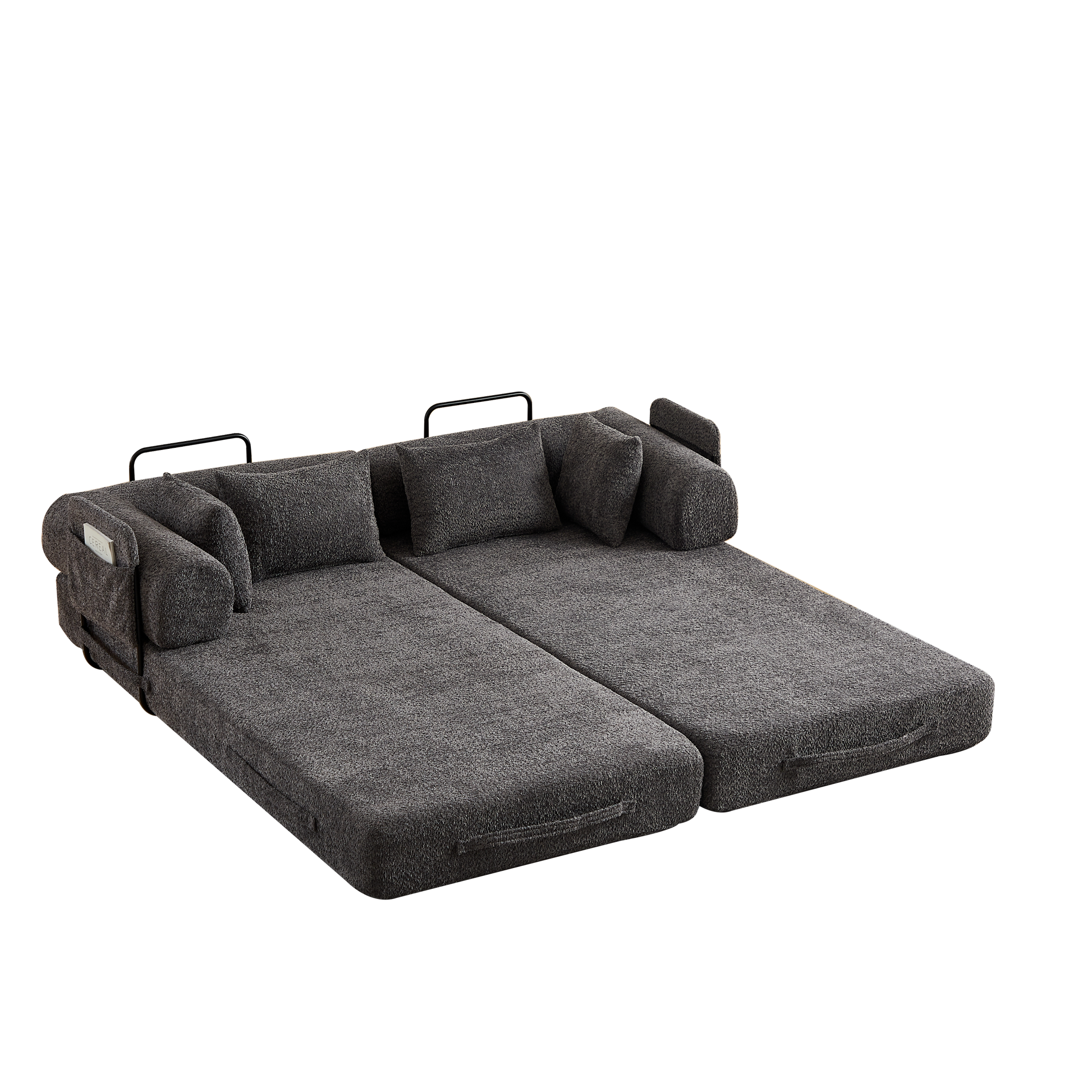 78.7-Inch Convertible Sleeper Sofa Bed with Cylindrical Pillow, Chenille Folding Mattress Couch with ,Folding Sofa Bed with Side Pocket, Floor Sofa Lounge Couch for Living Room Bedroom Lounge Studio