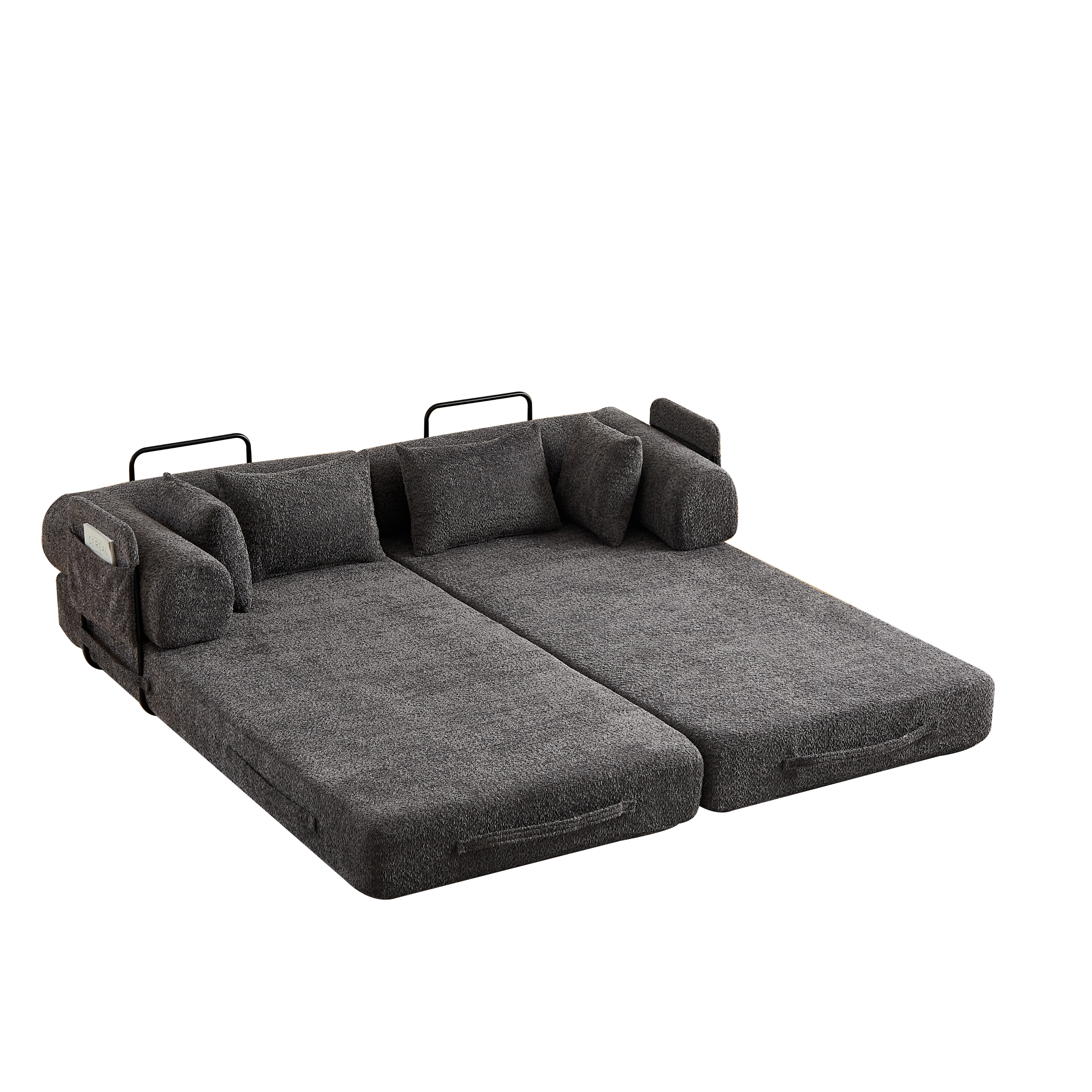 78.7-Inch Convertible Sleeper Sofa Bed with Cylindrical Pillow, Chenille Folding Mattress Couch with ,Folding Sofa Bed with Side Pocket, Floor Sofa Lounge Couch for Living Room Bedroom Lounge Studio