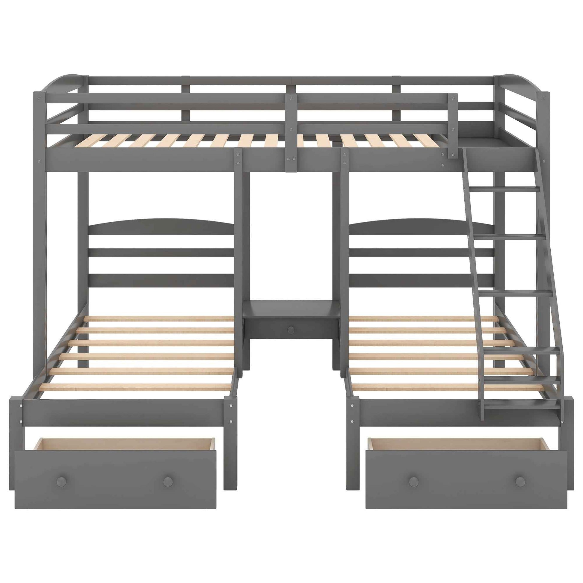 Full over Twin & Twin, Triple Bunk Bed with Drawers, Grey