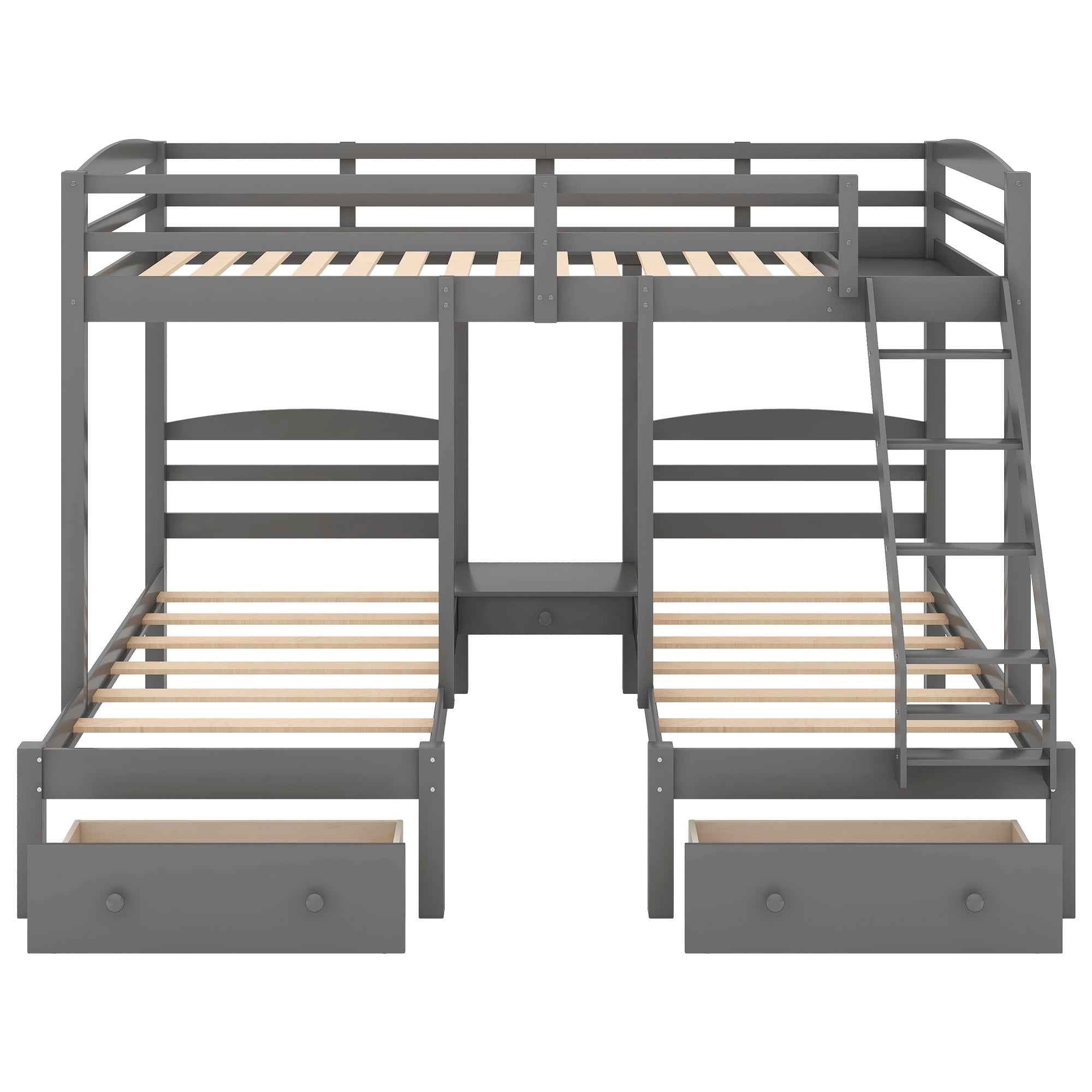 Full over Twin & Twin, Triple Bunk Bed with Drawers, Grey