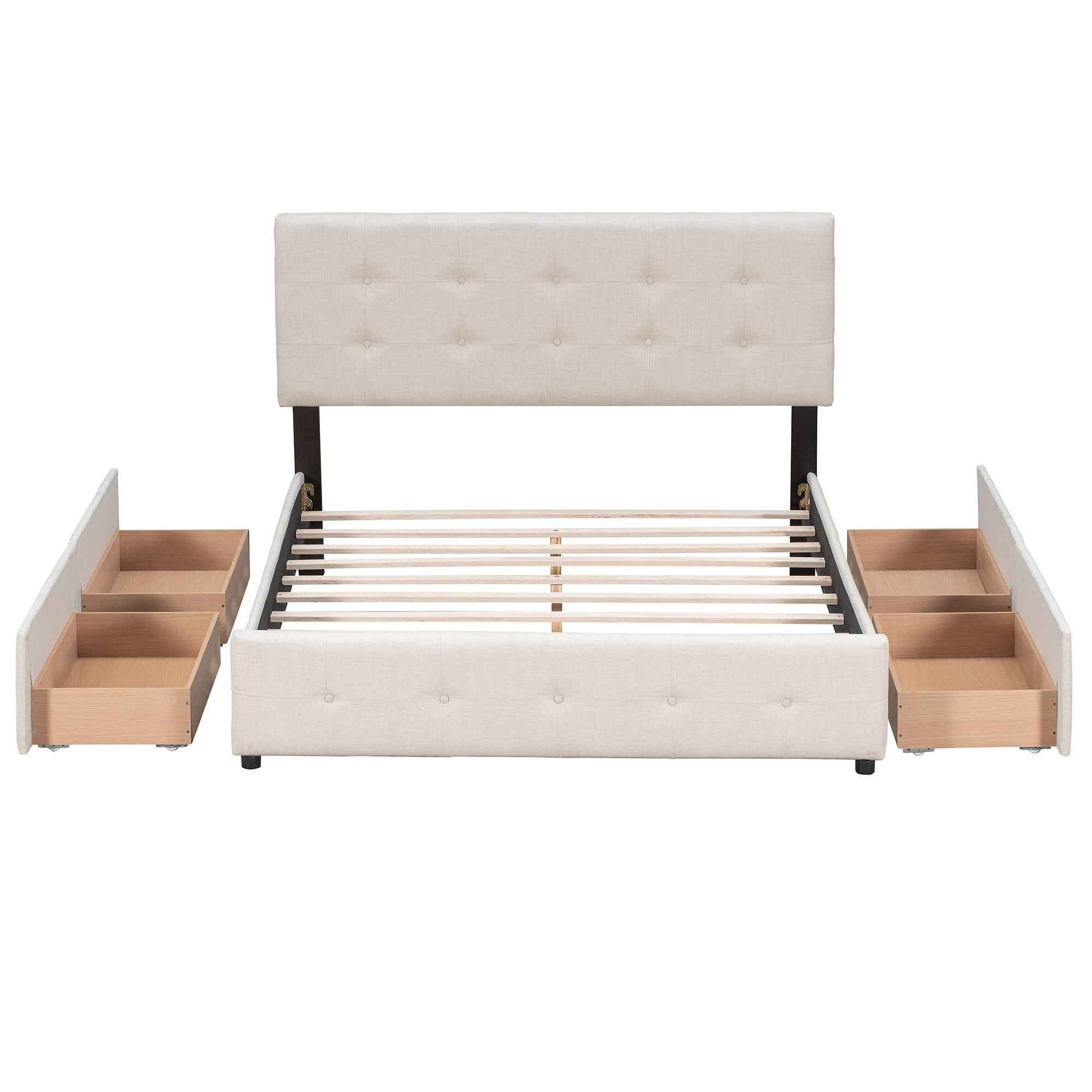 Upholstered Queen Platform Bed with Classic Headboard and 4 Drawers