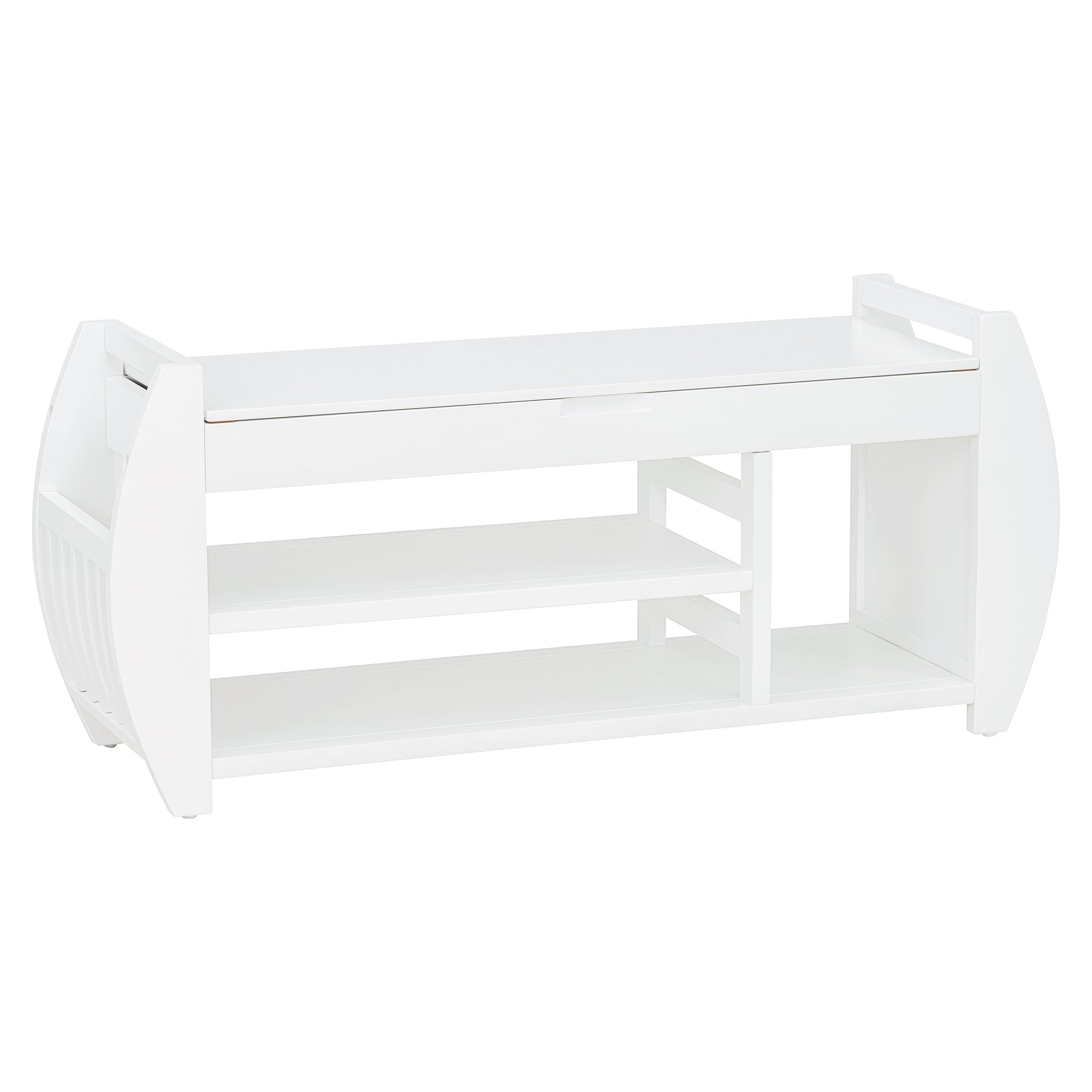 TREXM Retro Multifunctional Storage Bench with Cushion and Curved Side Panel for Entrance and Living Room (Antique White)