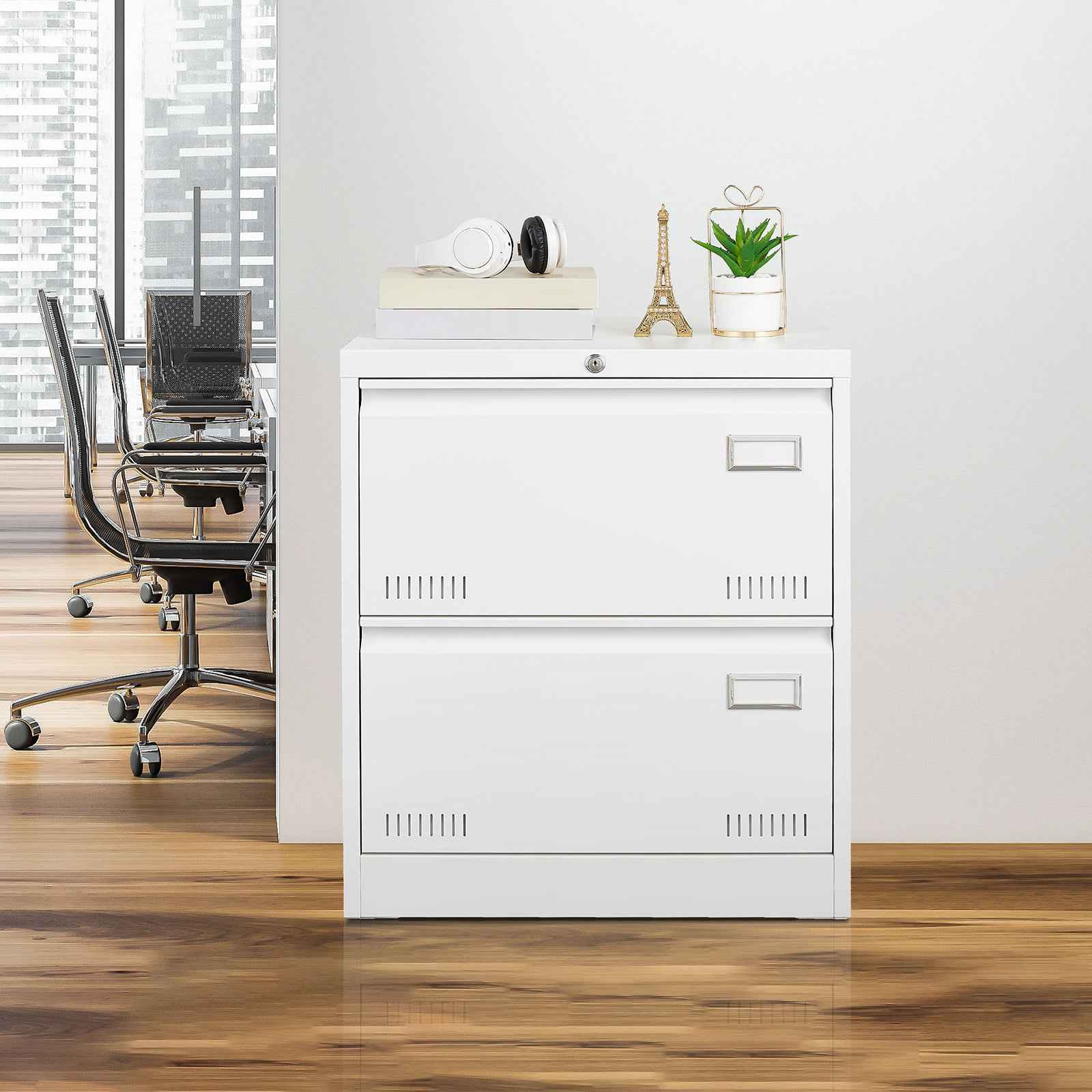 White Metal Lateral File Cabinet with Lock, 3 Drawers for Office/Home, Anti-Tip Design