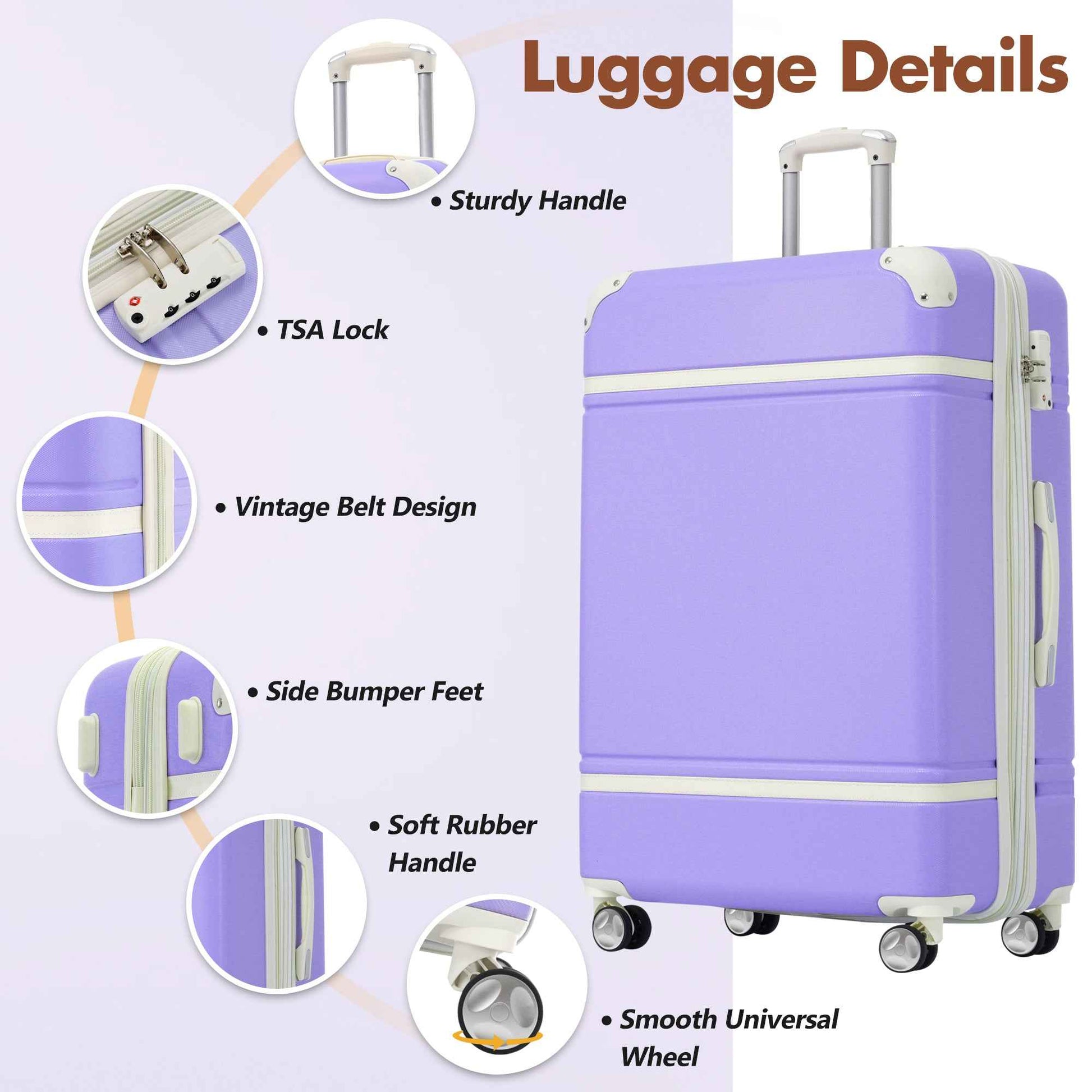 Hardshell Luggage Sets with Bags Lightweight Suitcase Double Spinner Wheels with TSA Lock ,Single Vintage Luggage 28 IN,Purple