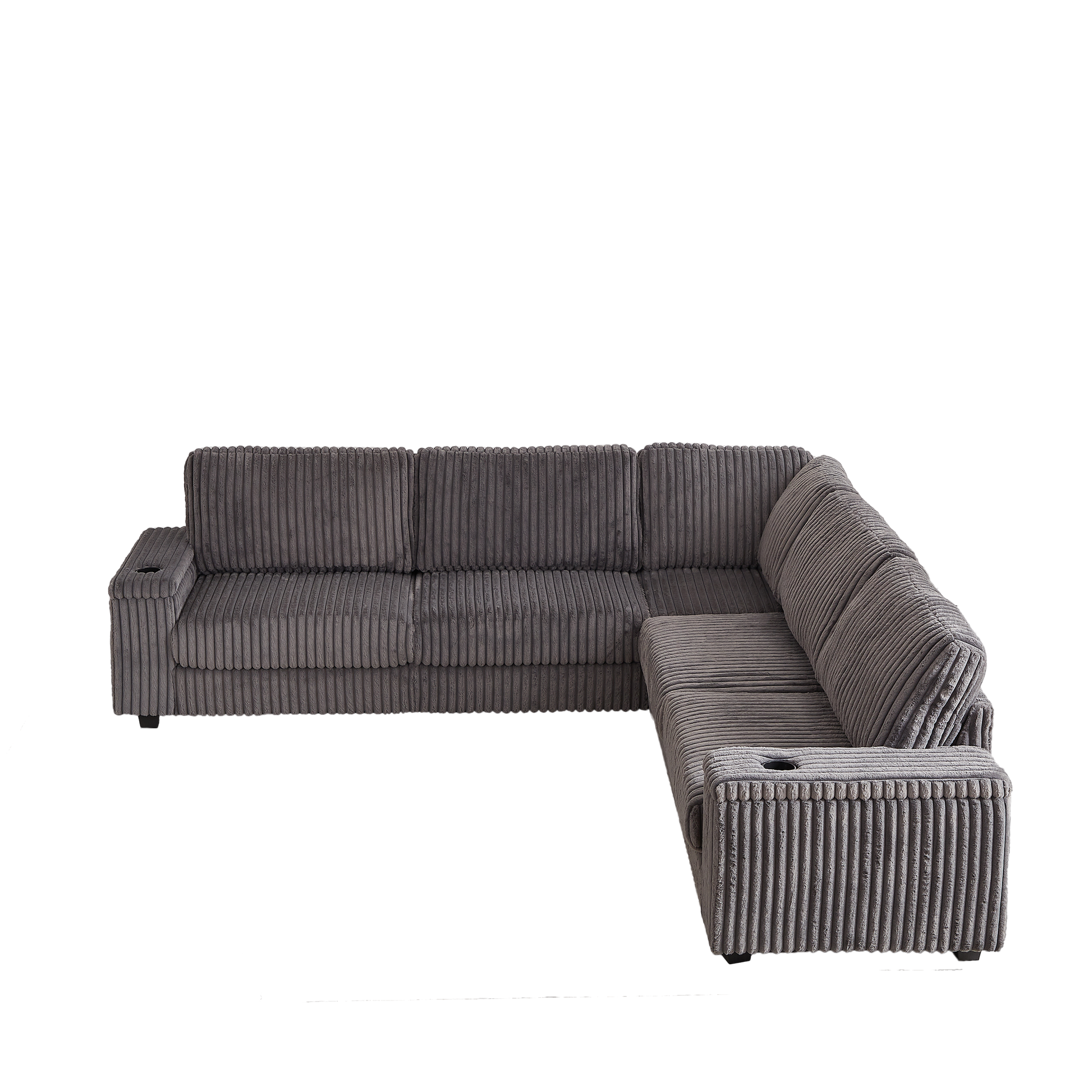 110-Inch Oversized Corduroy Corner Sofa,L Shaped Corner Couch with two storage spaces,USB port & Type-C port and Cup-holder , Deep Seat Comfy Upholstered Couches for Living Room(Not freely combinable)