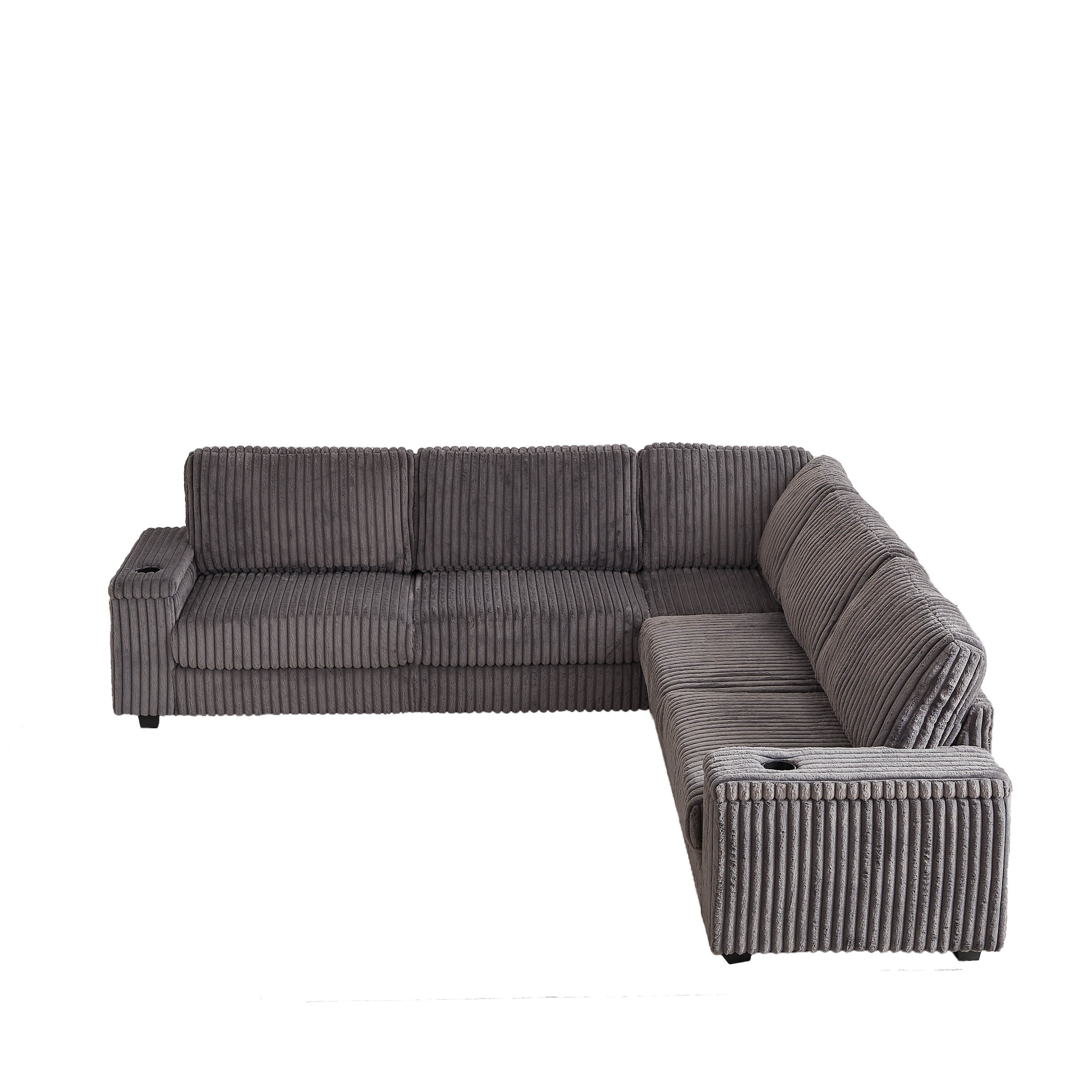 110-Inch Oversized Corduroy Corner Sofa,L Shaped Corner Couch with two storage spaces,USB port & Type-C port and Cup-holder , Deep Seat Comfy Upholstered Couches for Living Room(Not freely combinable)