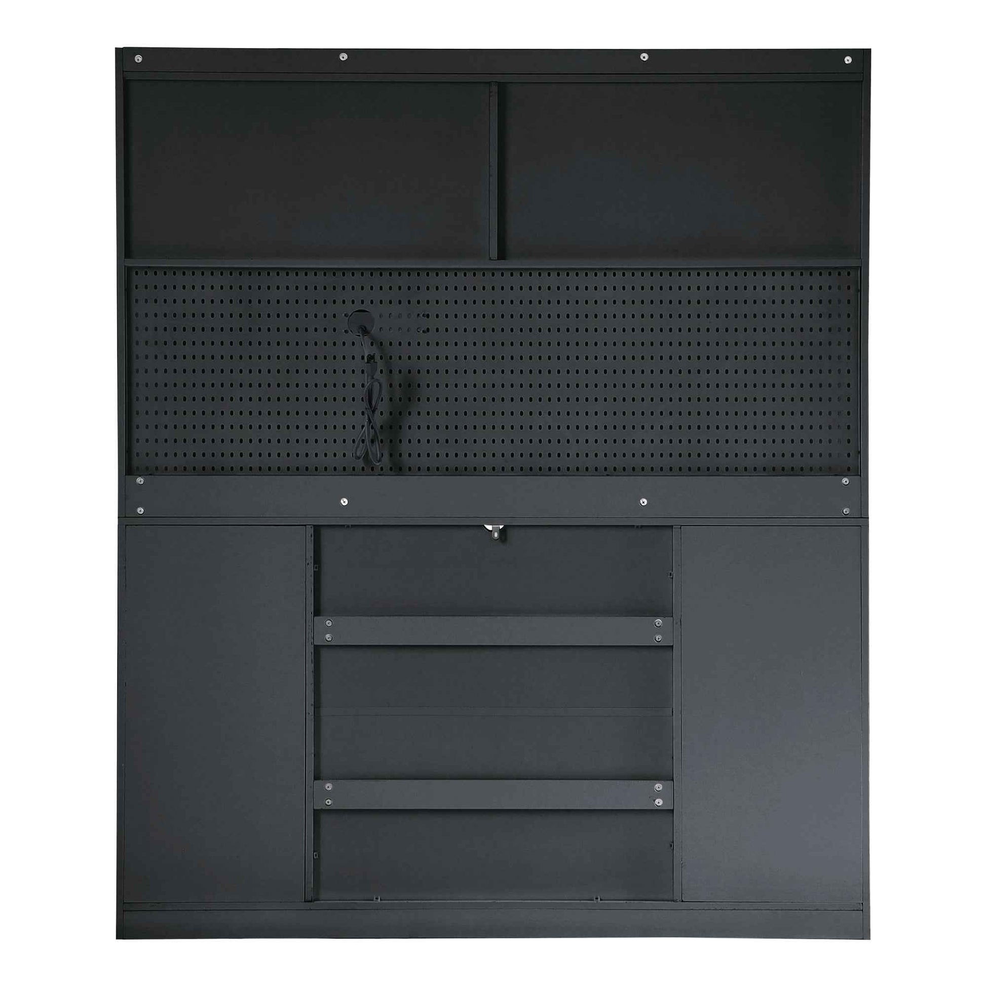 (Assembly Video Offered) TOPMAX Freestanding 63'' W Buffet with Hutch, Large Coffee Bar Storage Cabinet with 6 Drawers, 5 Cabinets with Adjustable Shelves,Pegboard,Towel Rack, Power Outlet,Black
